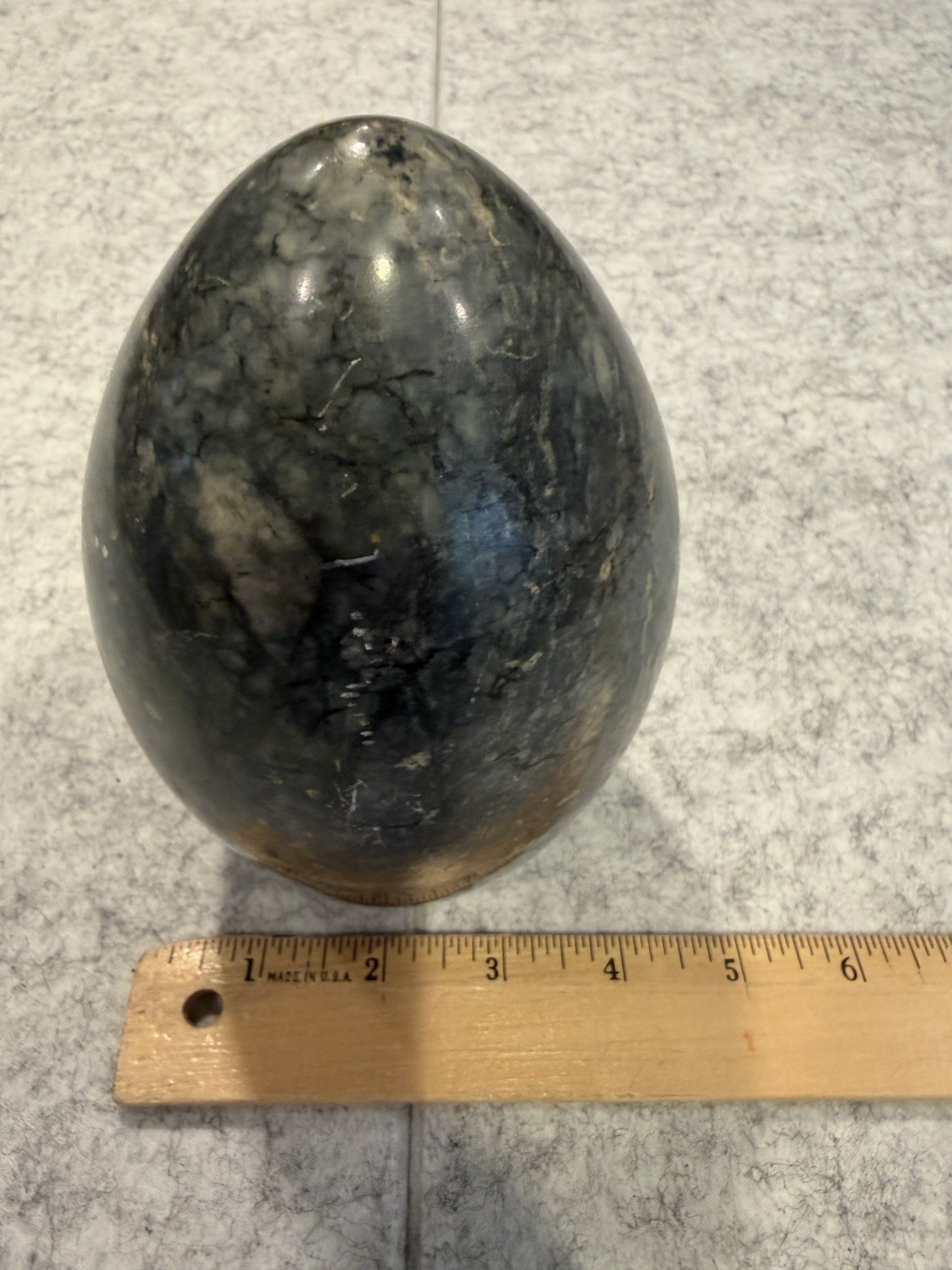 Large Polished Stone Egg Labradorite Green Blue Flash Marble 6in Display Sphere