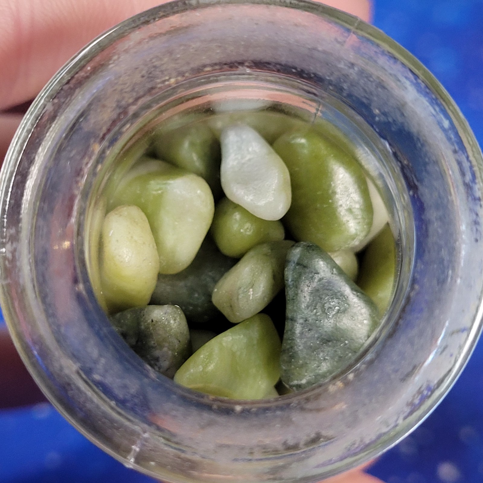 4oz Serpentine Crystal Tumbles in Apothecary Vintage Glass Jar Wagner Spice