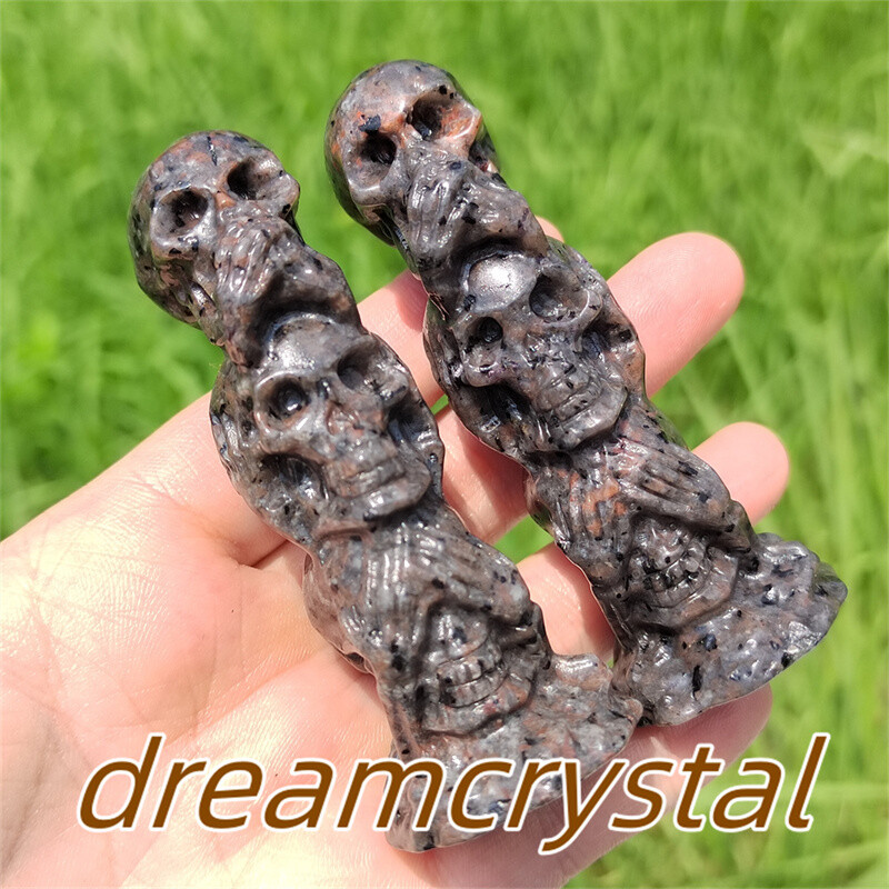 3″+ Natural Yooperlite Skull Hand Carved Quartz Crystal Skull Reiki Healing 1pc
