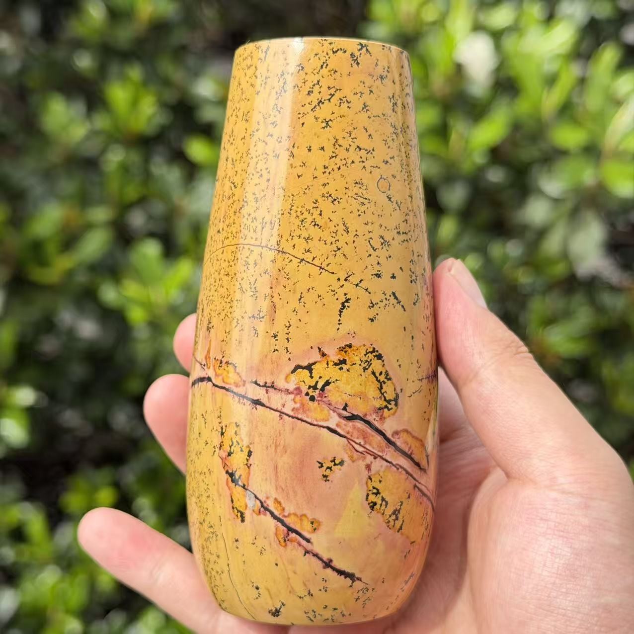 1.3LB 5.1″ Natural Picture Jasper Vase Crystal Carving Healing Home Decor