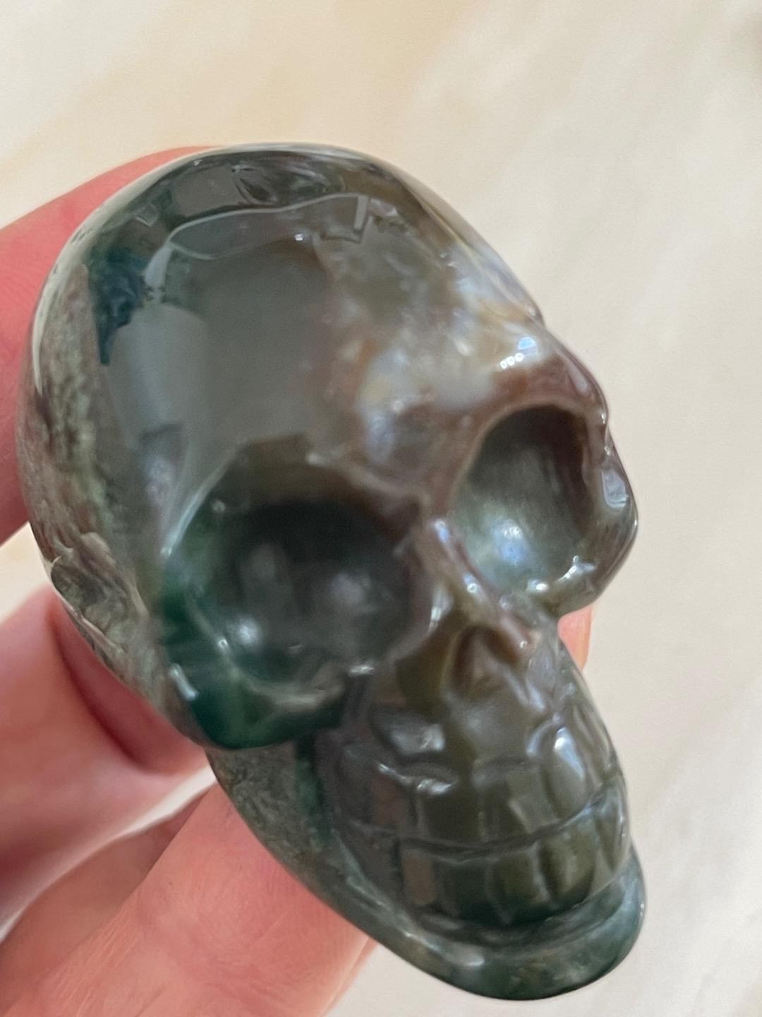 2.0″ Natural green Agate Carved Crystal Skull, Crystal Healing #5113