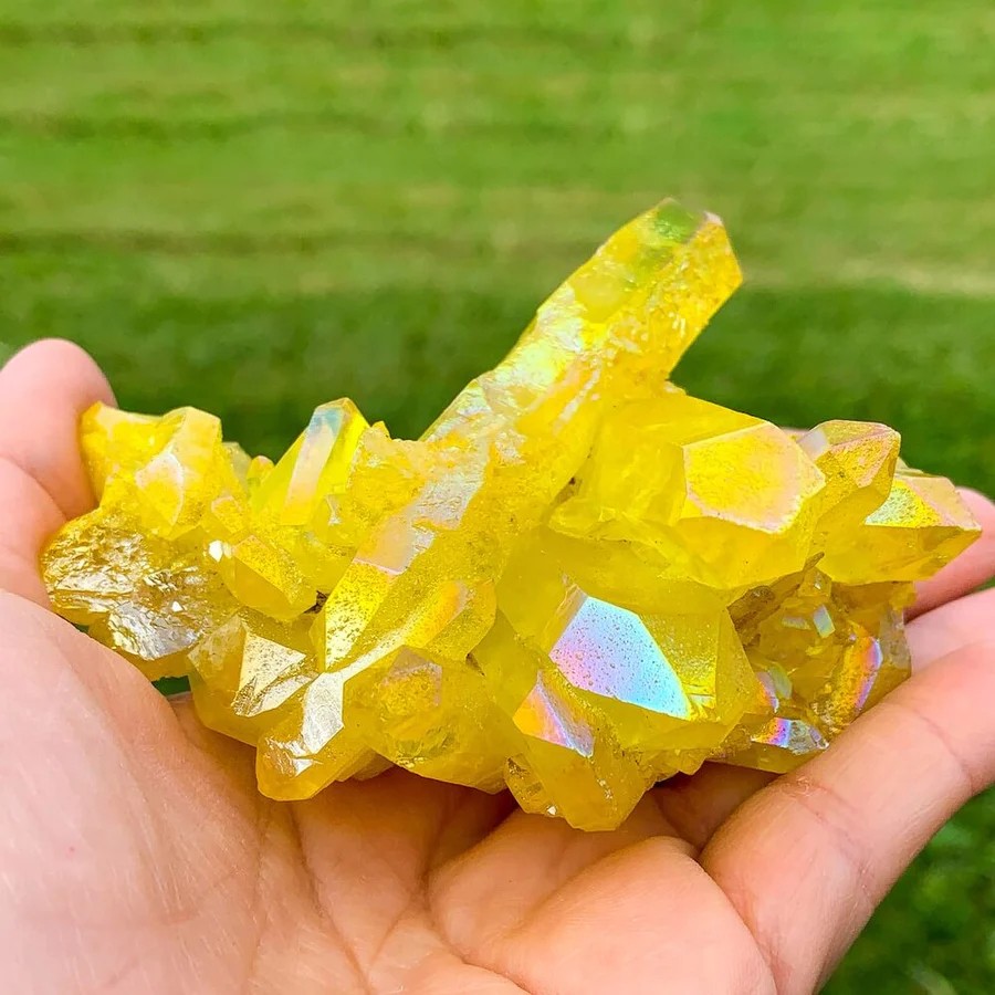 80-120g Aura Yellow Crystal Titanium Quartz Cluster Healing Mineral Specimen