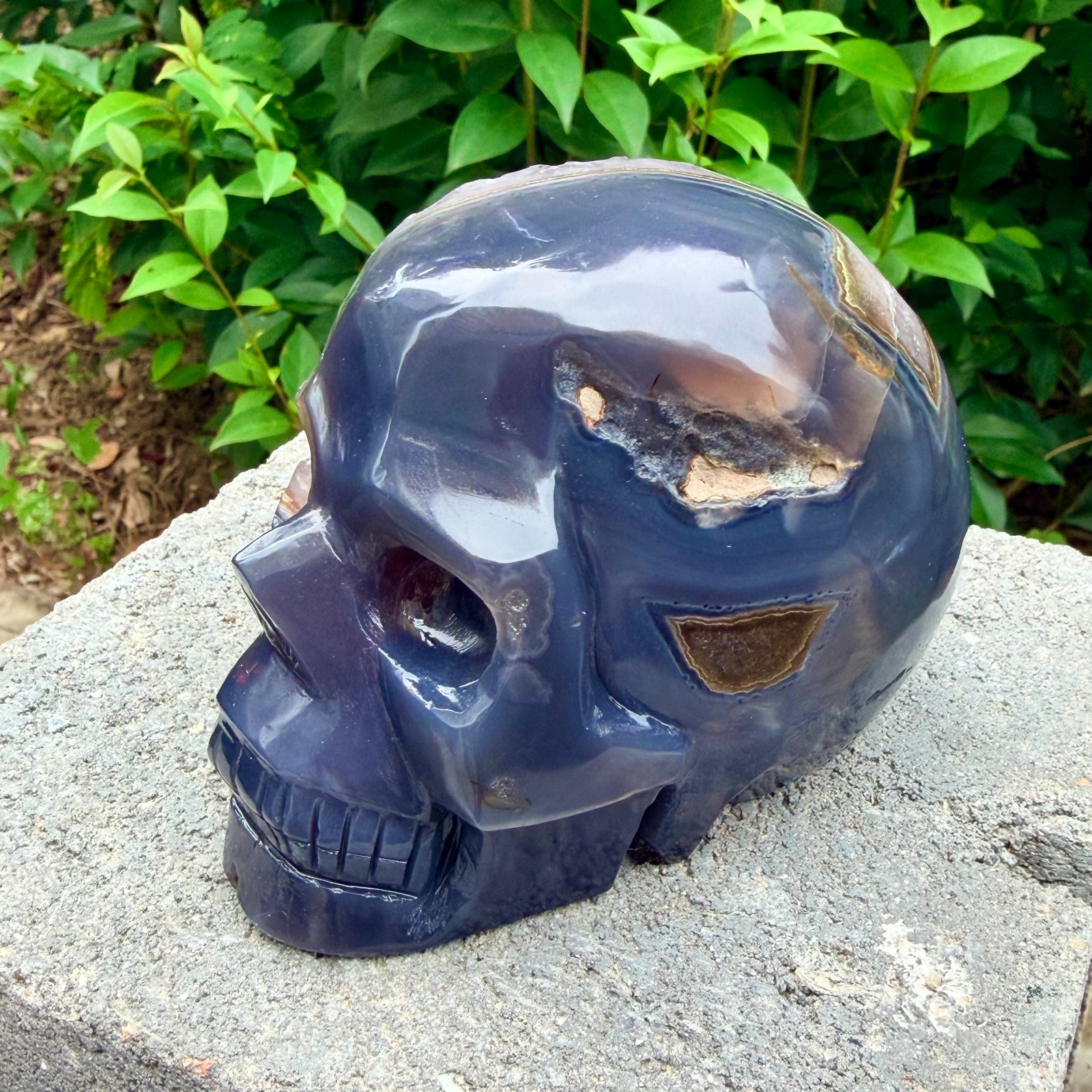 2.33lb Amethyst agate crystal cave skull, Rare hand carved skull specimen