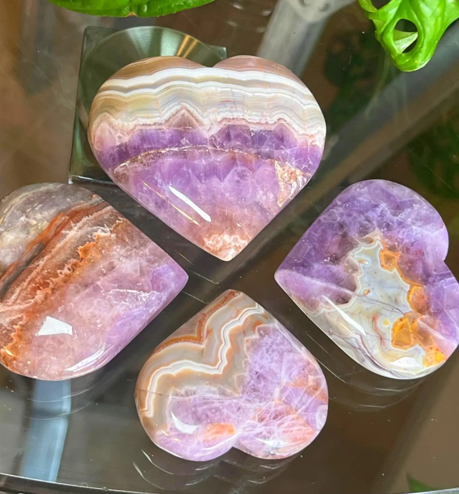Large 2″~3″ Heart Amethyst Lace Agate Tumbled Stone Healing Pocket Palm Stone
