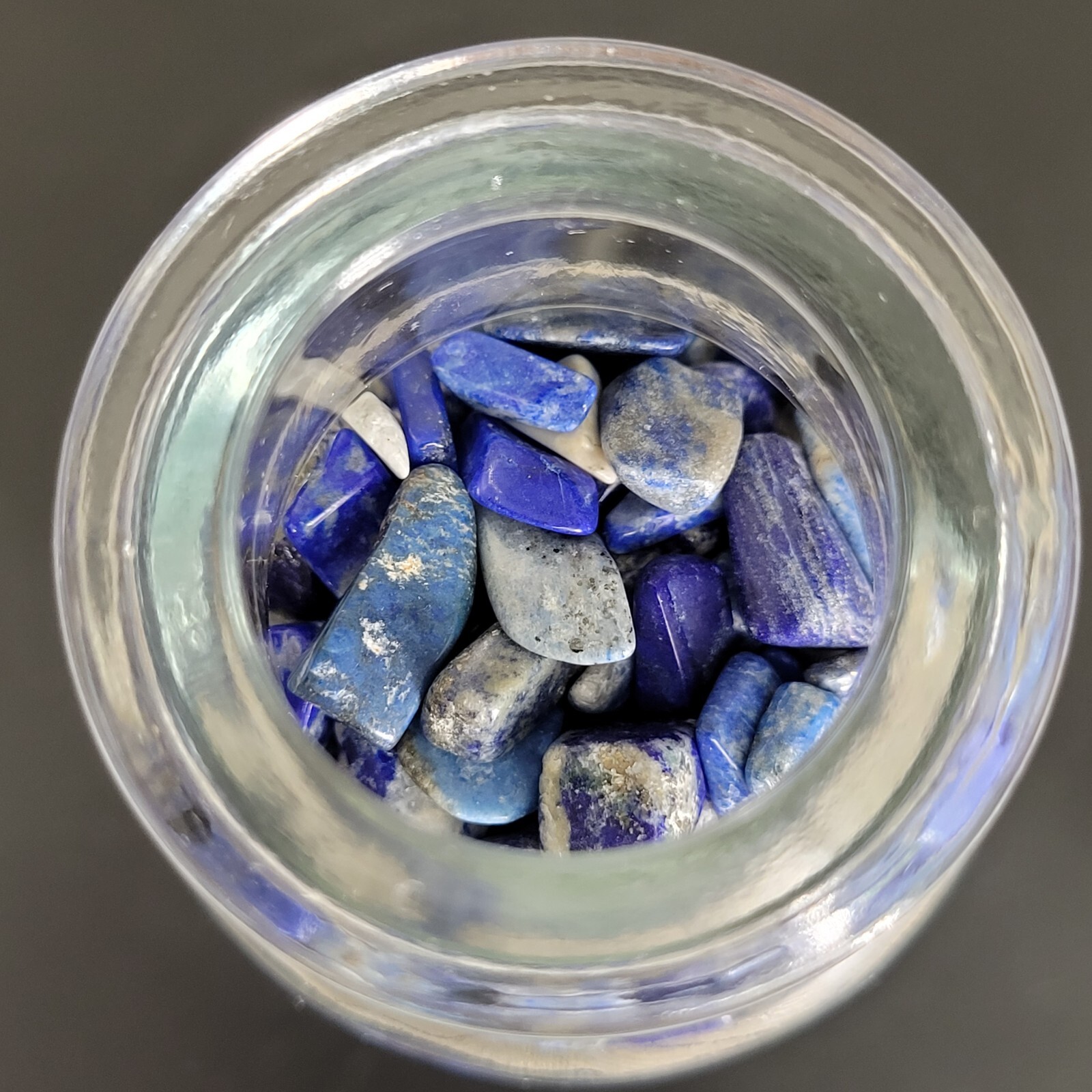 1/4lb Lapis Lazuli Crystal Tumbled Chips in Apothecary Vintage Glass Jar Wagner