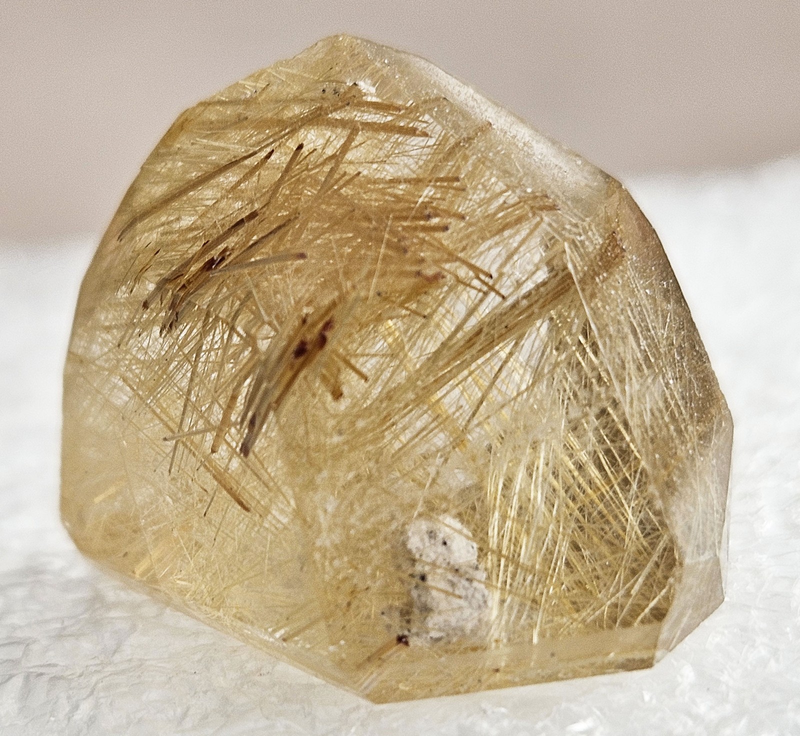 Lustrous Golden Rutile in Quartz Point, Brazil, 1” x 0.8” x 0.7” + Free Stand