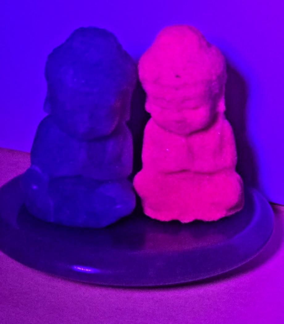 3 Pc Crystal Buddha Carving Set 1.5″ UV Reactive HoneyComb Ruby Green Aventurine