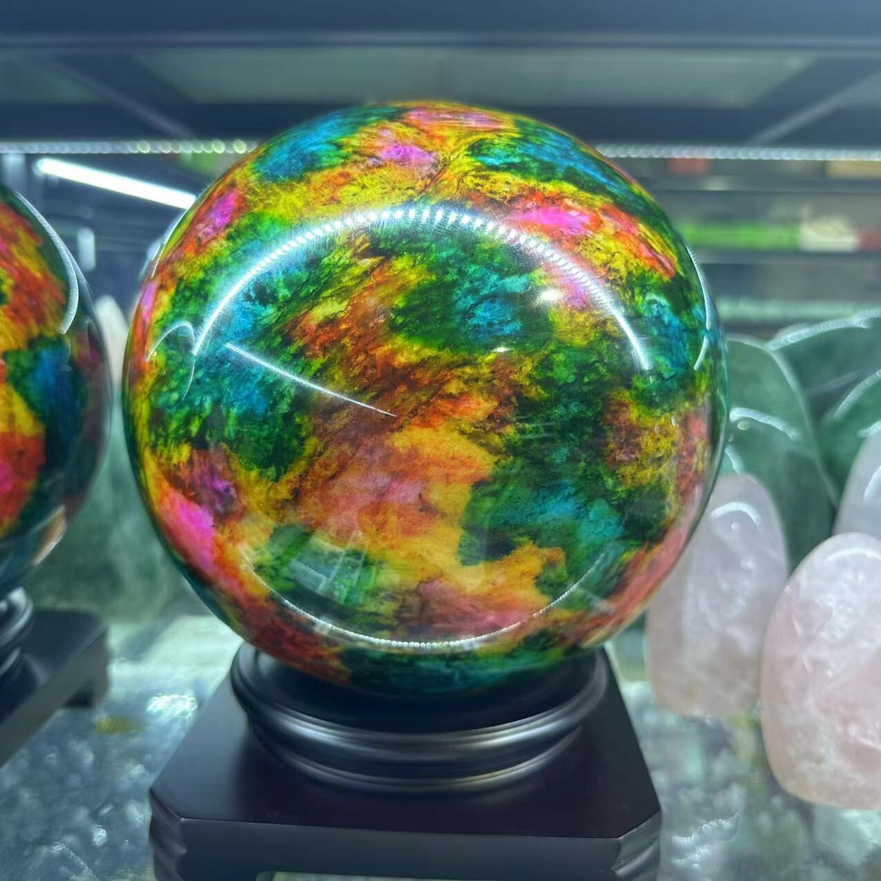 Natural “Seven Colors Jade” sphere quartz polished ball decor gift+stand 26LB+