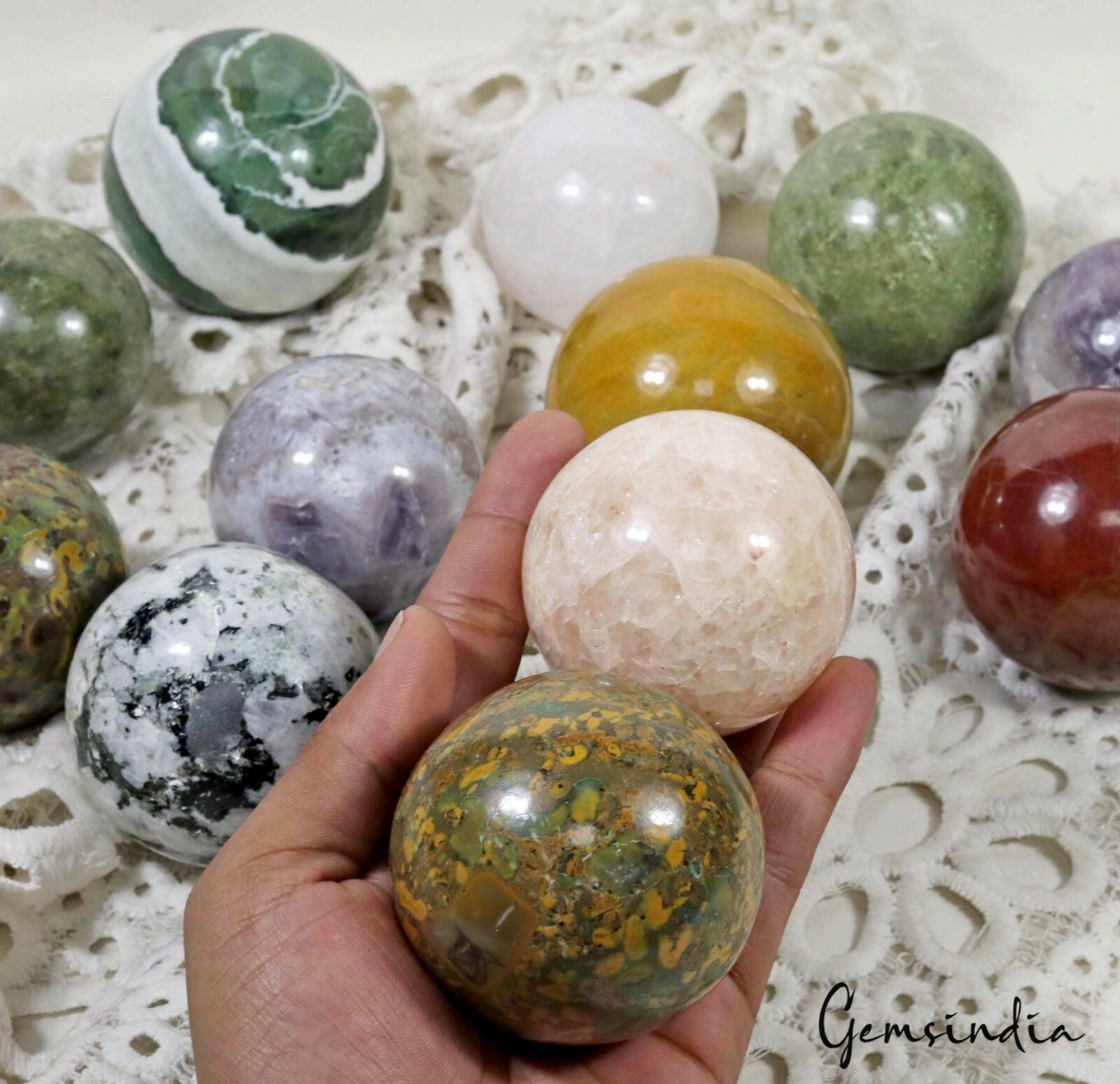 3 Kg 12 Pcs Set Of Multi gemstone Crystal Sphere Ball Polished Healing w/ Stand