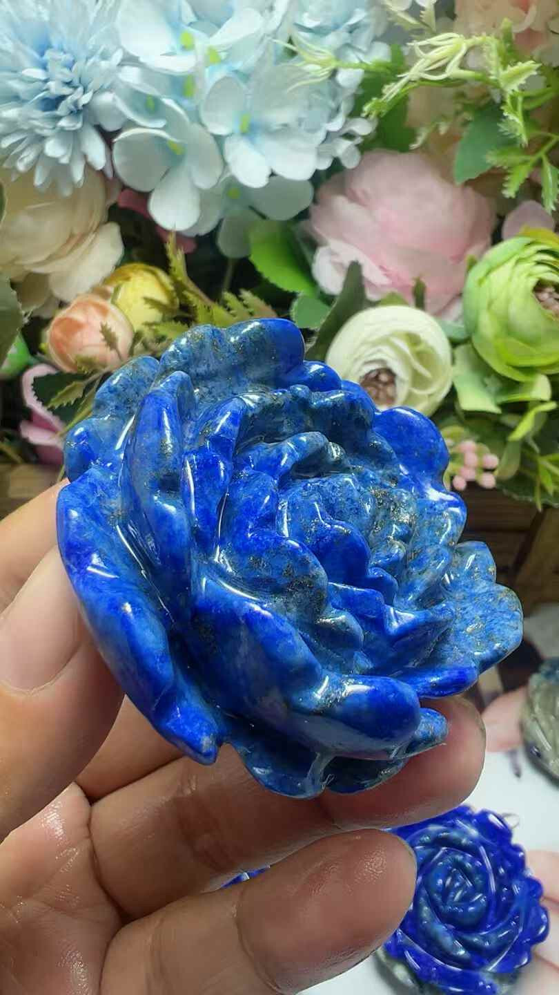 1pc Natural Lapis Lazuli Quartz Carved Flower Skull Crystal Reiki Healing Decor