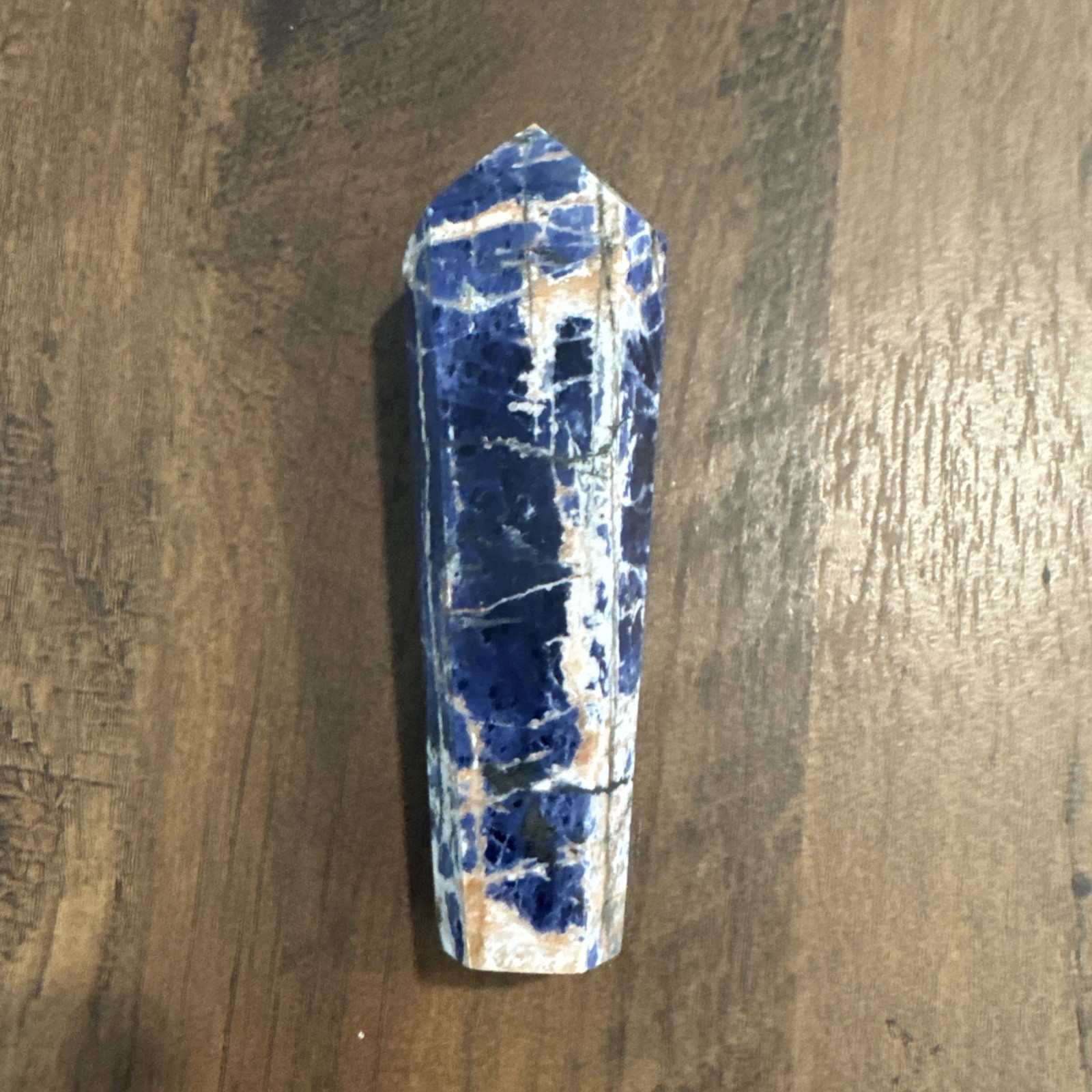 Sodalite Crystal Wand On Metal Stand 215 Grams 5.25”