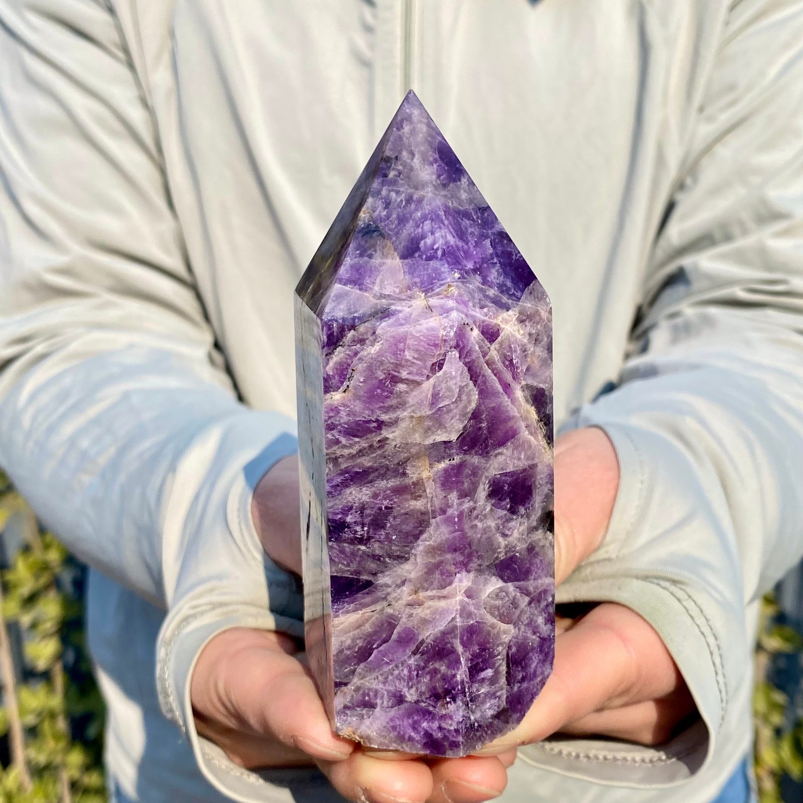 438G Natural Dream Amethyst Crystal Column Magic Wand Obelisk Point Healing