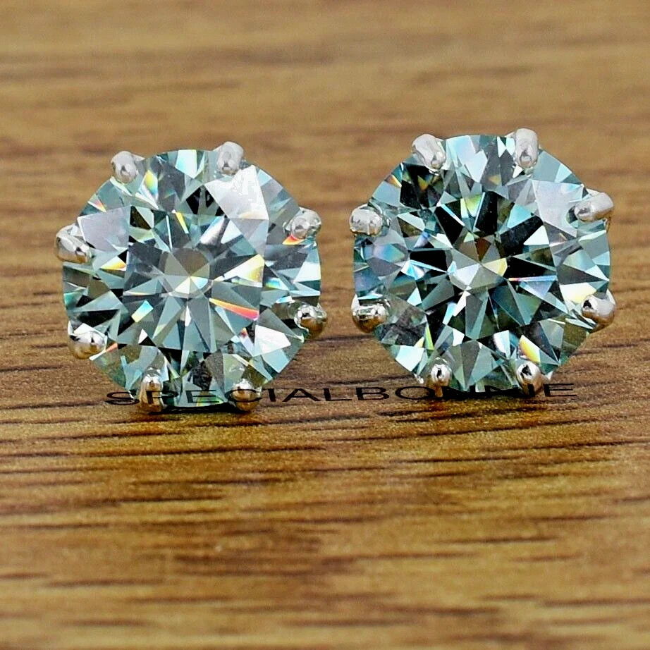 16.00 Ct Blue Diamond Earrings 13mm VVS1 Round Cut 925 Silver HPHT Studs
