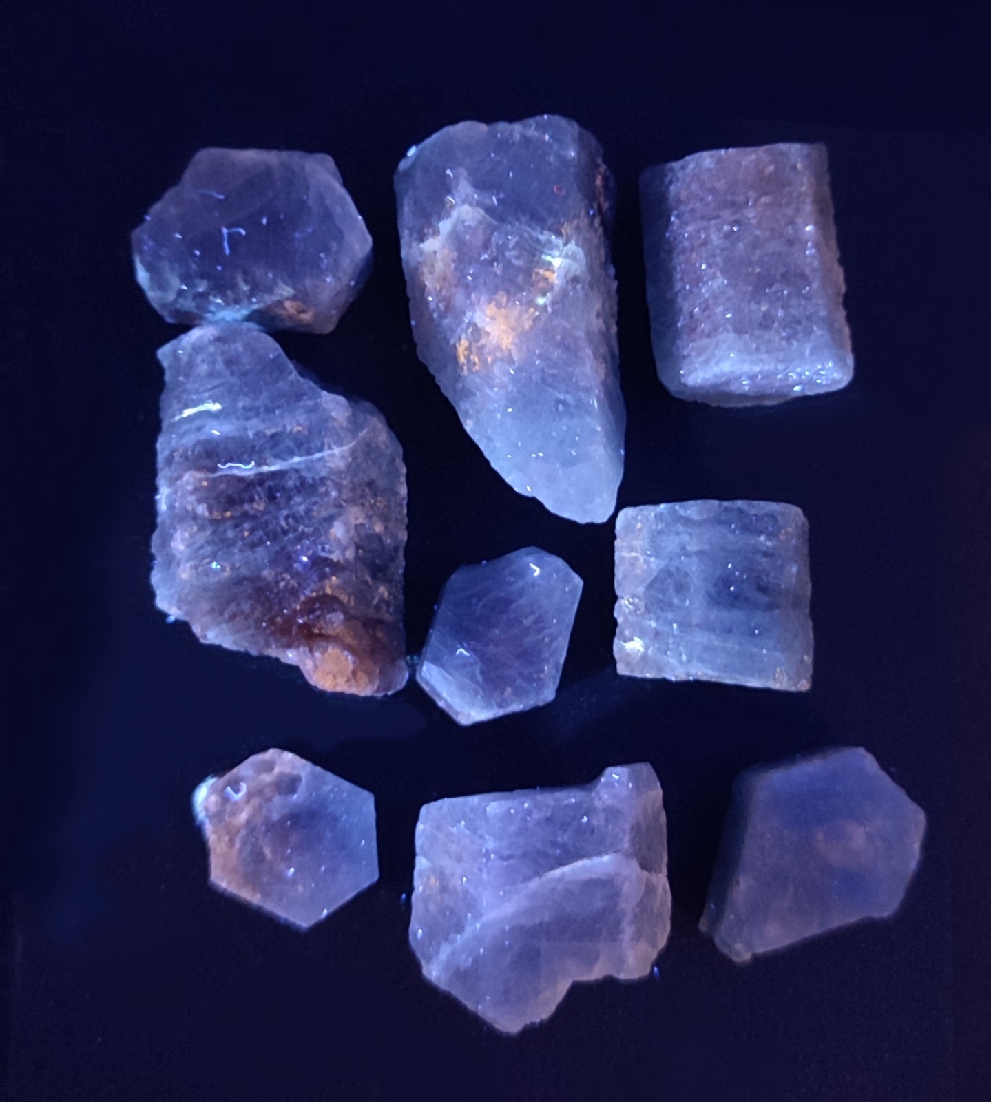61-gm Natural Slightly Fluorescent Sapphire Crystals (9 Pcs) Lot – Afghanistan.