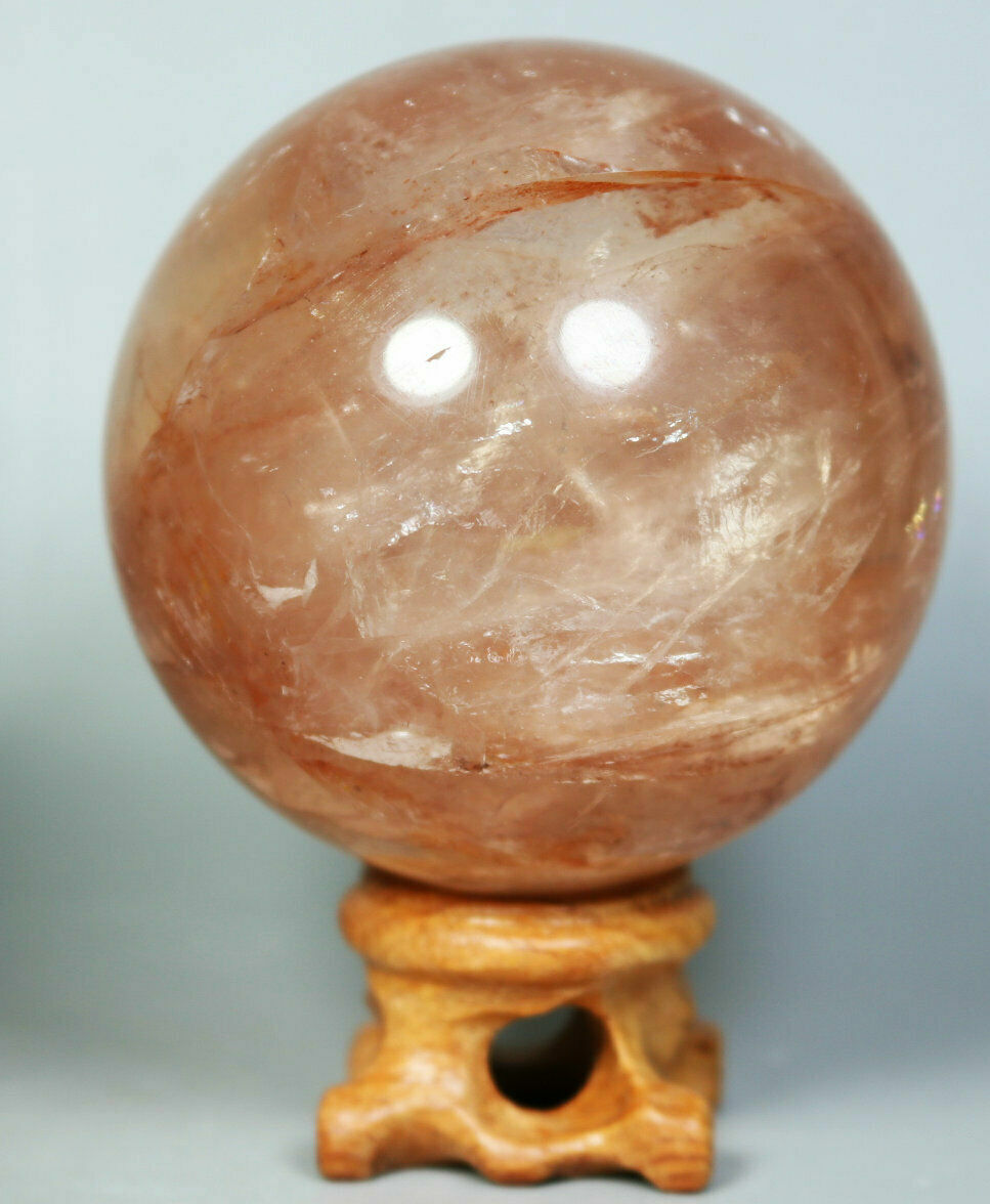 Natural RED FIRE QUARTZ Hematoid Crystal PHANTOM MULTI-INCLUSIONS Sphere Stand