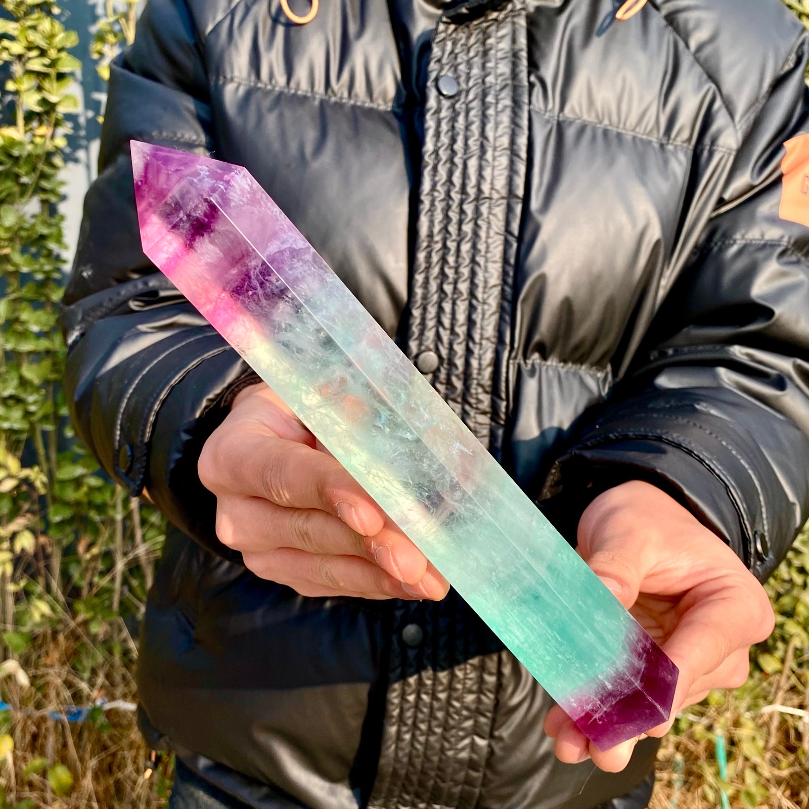 1.66LB Natural unique colored fluorite pillar quartz crystal sample