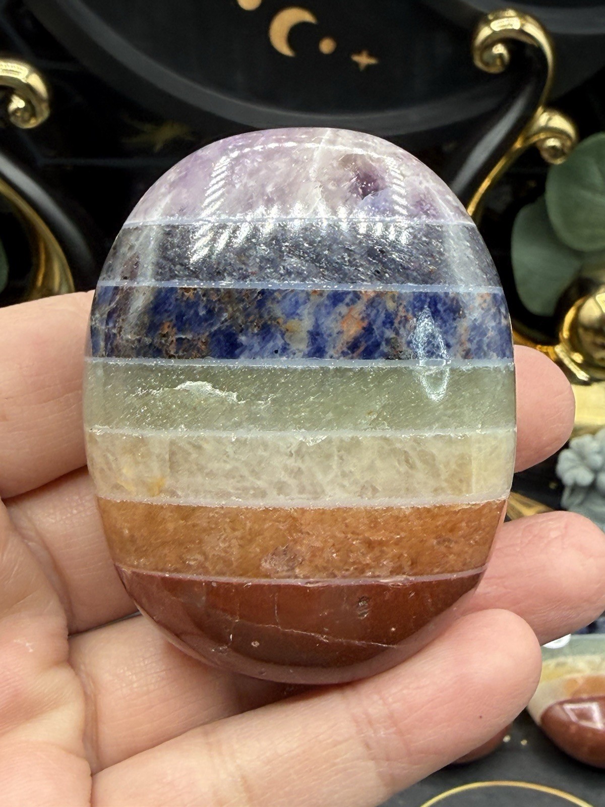 7 Chakra Bonded Lg Palm stones. Gorgeous colors free shipping