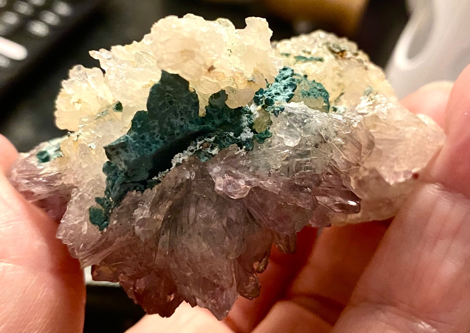 Rose Amethyst Quartz Cluster Irai Brazil Blue Green Mineral Vintage Label