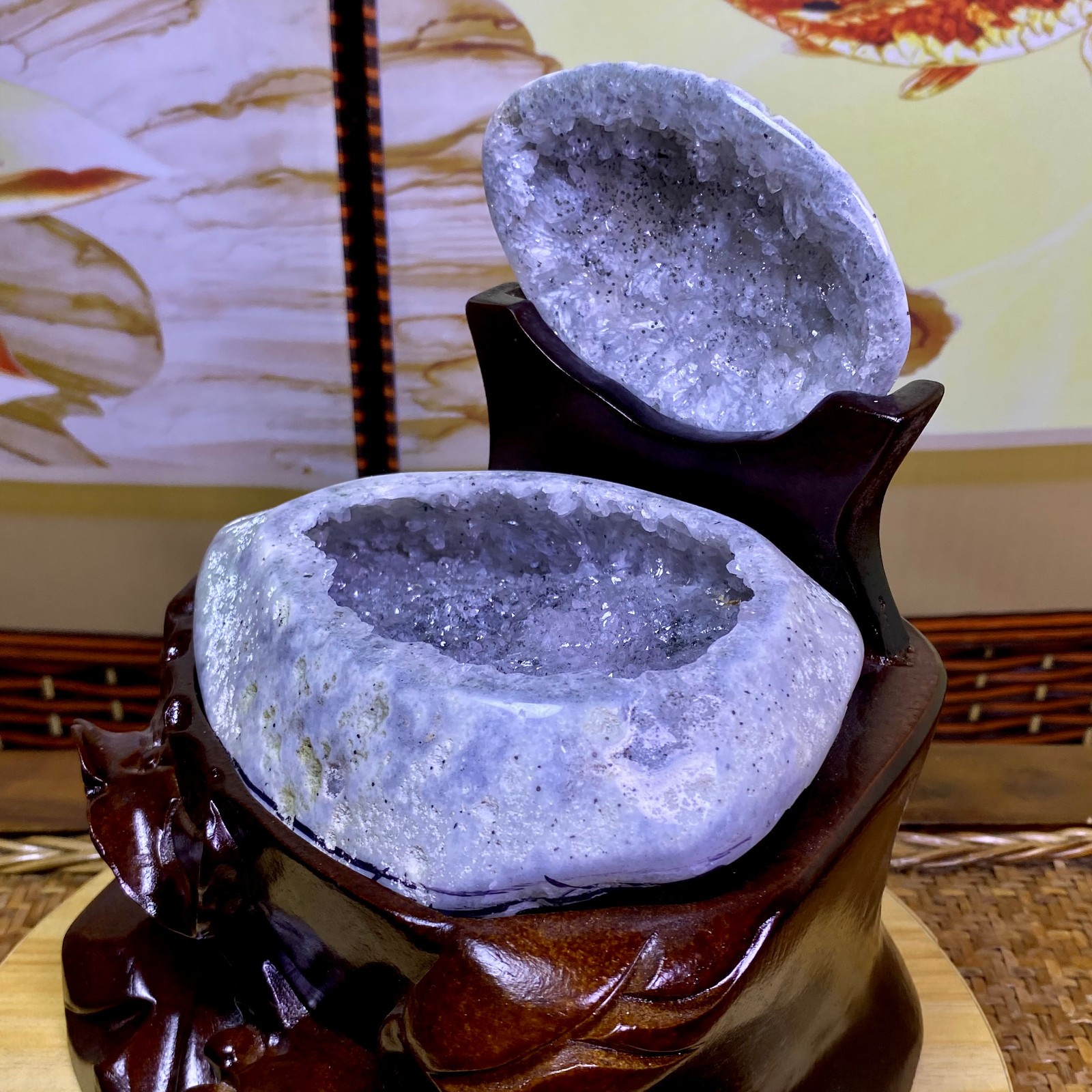 5.15LB Natural Amethyst Geode Quartz Crystal Cornucopia Mineral Specimen +Stand
