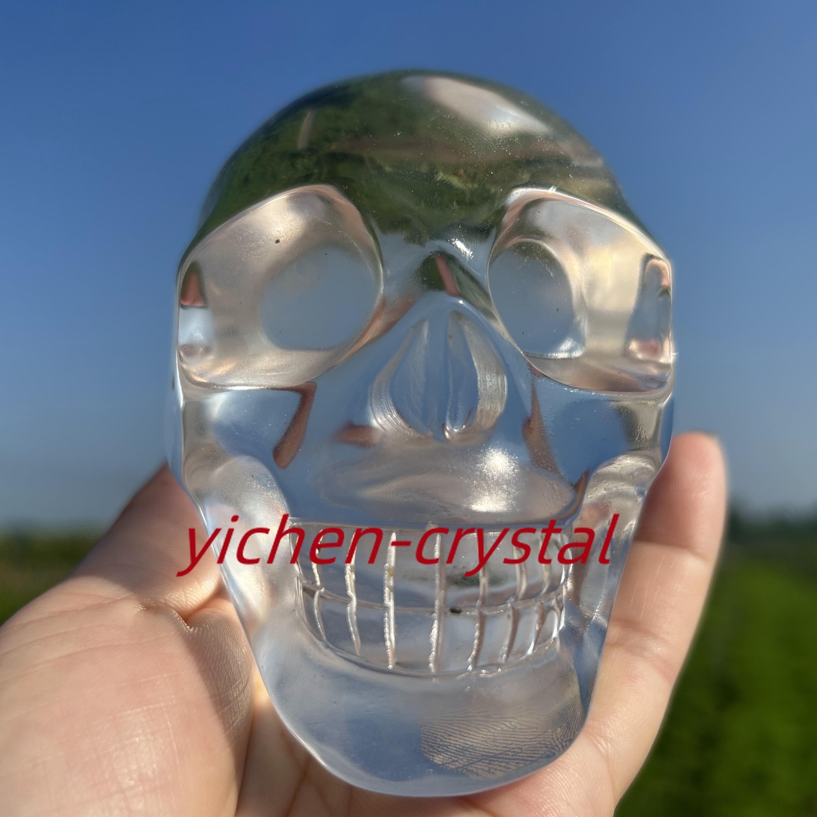 850G+ Large Smelting Stone Hand Carved Quartz Crystal Skull Reiki Heal Gift 1pc