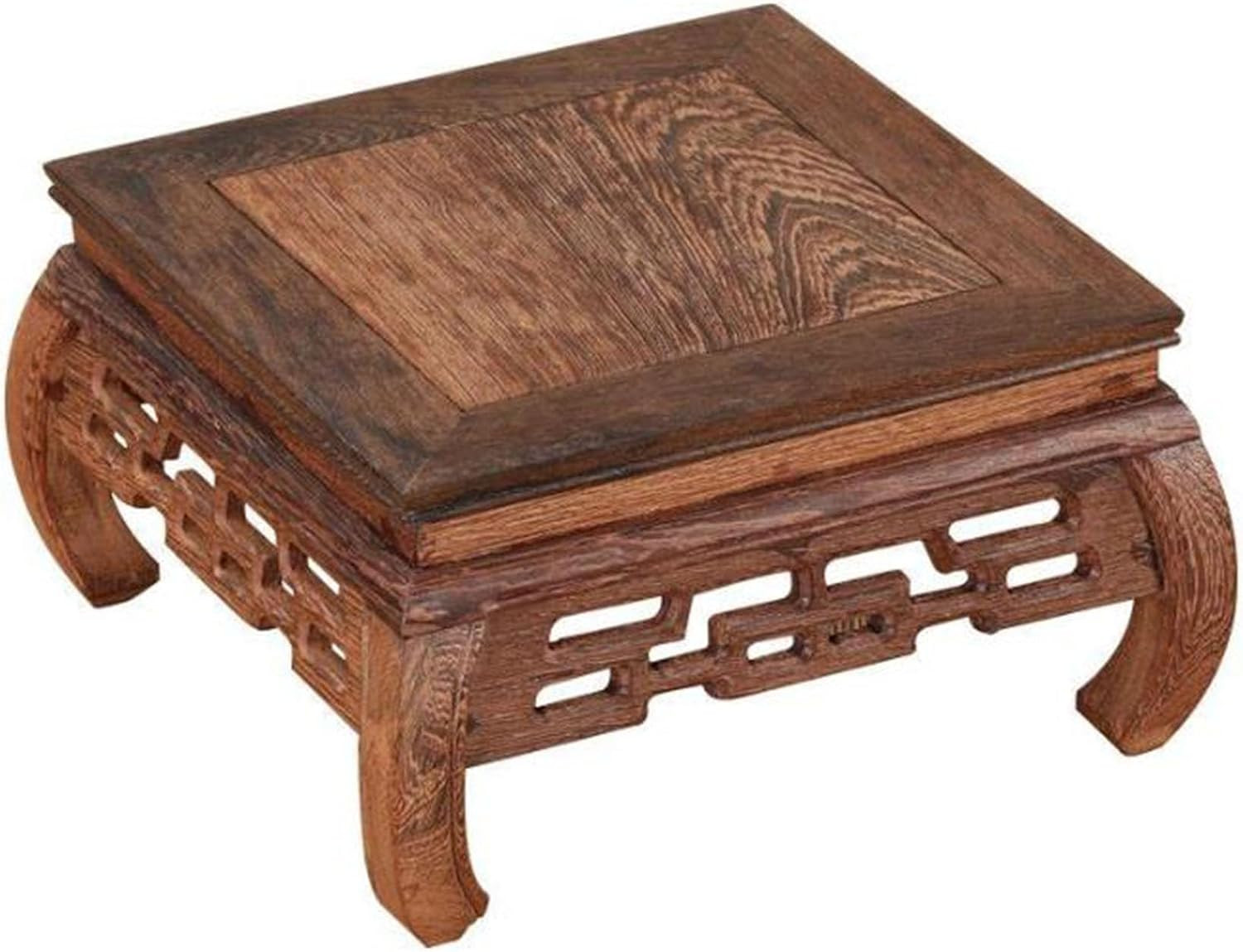 Square Grey Jichimu Wood Stand Oriental Style, 7.5X7.5X4.1 Inches LWH Plant Flow
