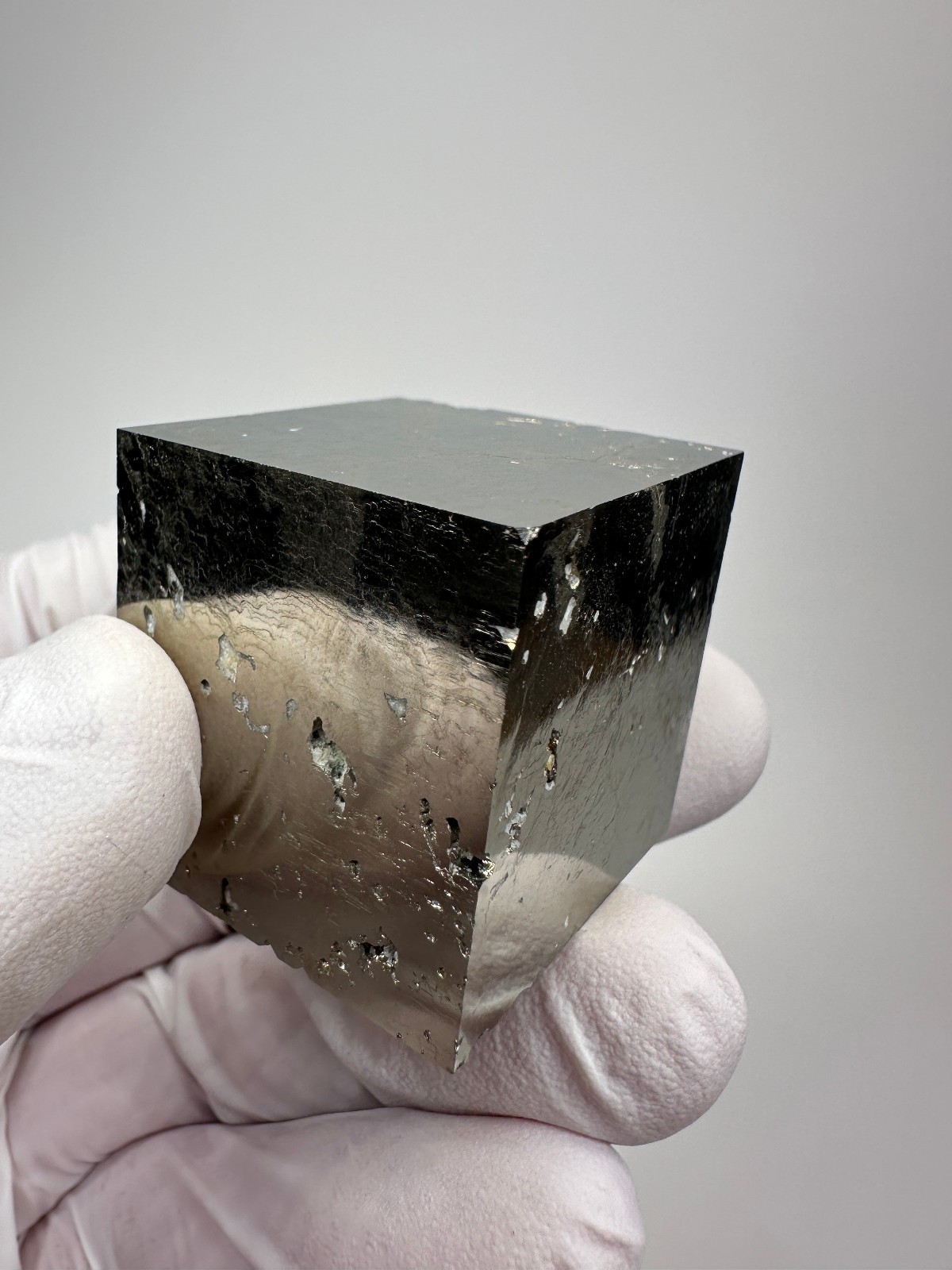 MIRROR SHINE__Beautiful Lusterous 1 1/4 ” Pyrite Cube__Navajun Mine, Spain
