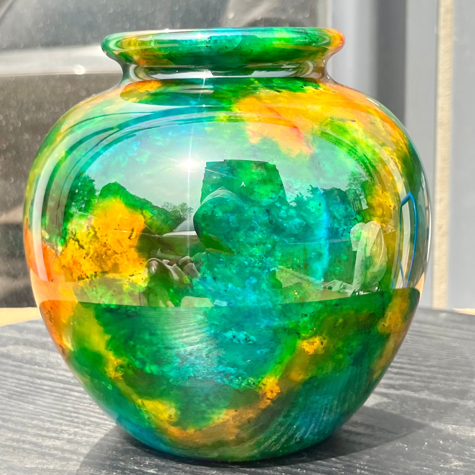 Natural Multicolor Agate Stone Vase Polished Gemstone Urn Home Decor 2.7 lb