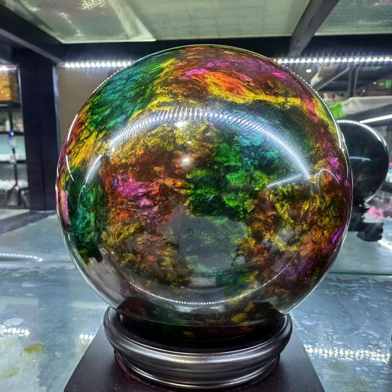 Natural “Seven Colors Jade” sphere quartz polished ball decor gift+stand 12LB+