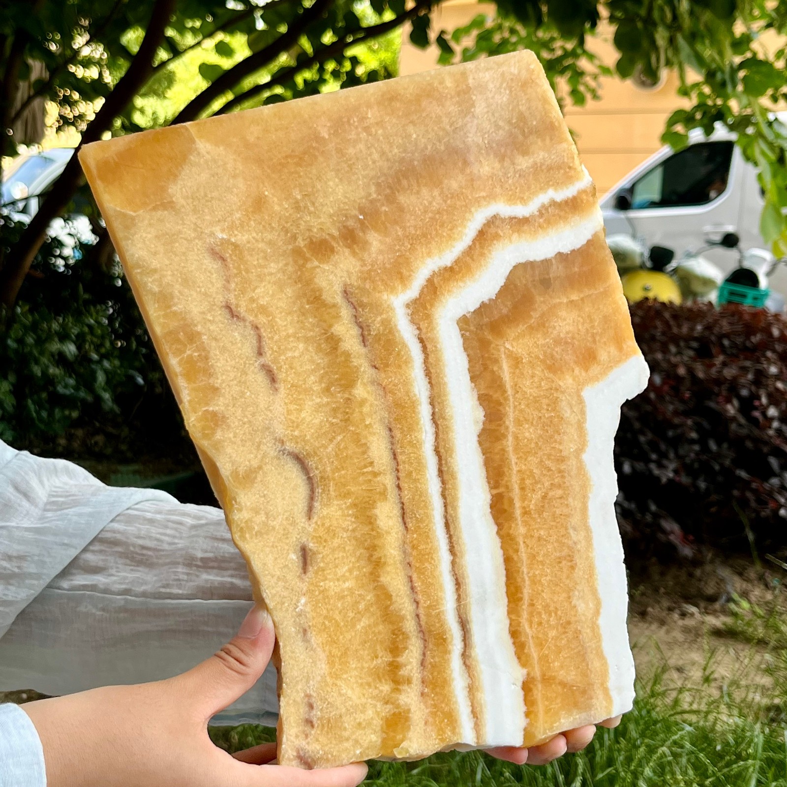 4.9 lb Natural Yellow Calcite Double Sided Polished Crystal Slab Raw
