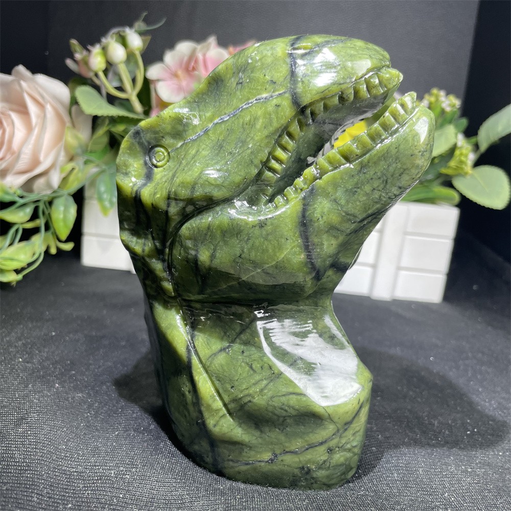3.4LB 6.1″ Natural Xiuyan Jade Dinosaur Head Crystal Reiki Carving Decor Gift