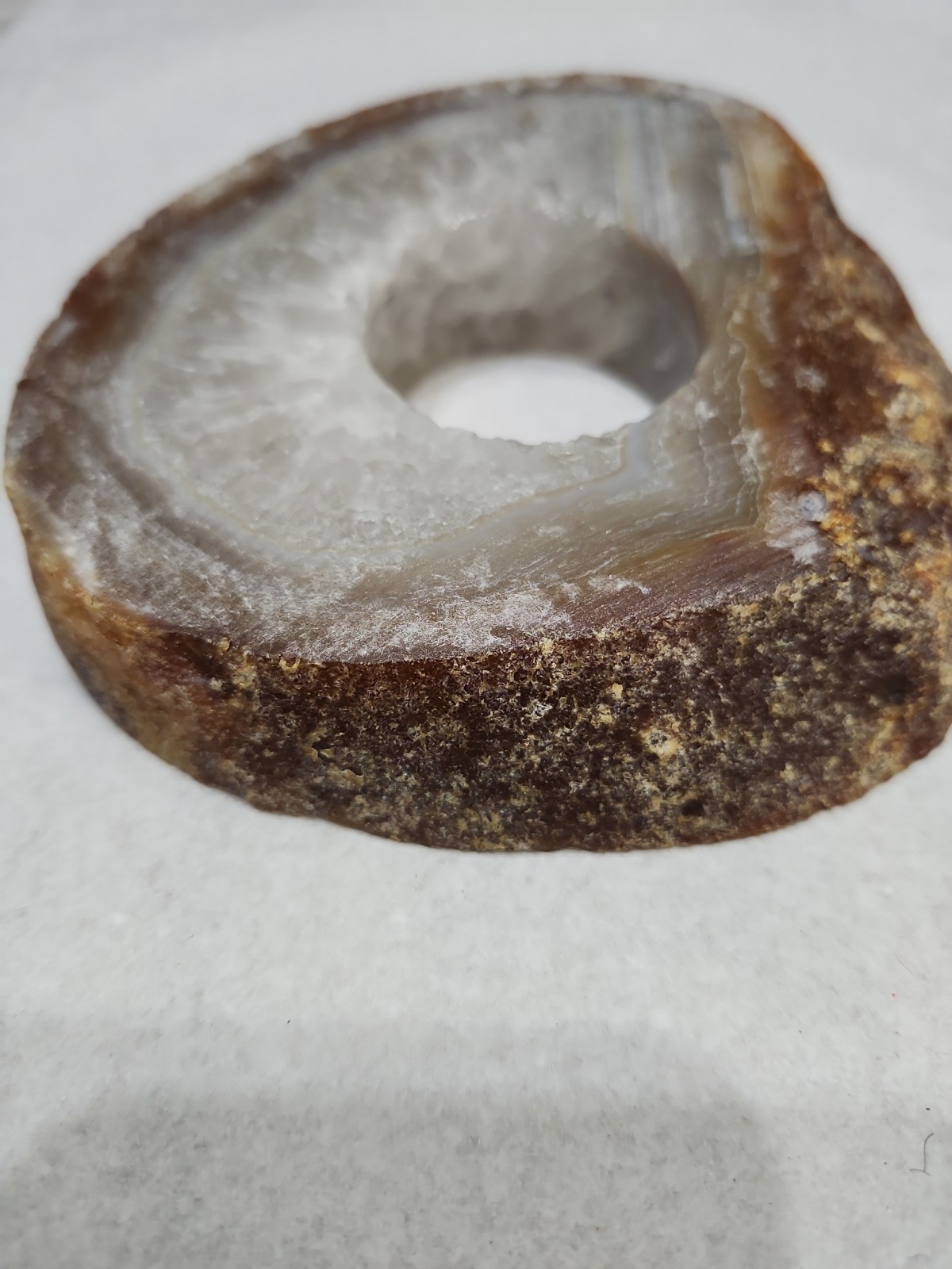 Polished Agate Geode Thick Slice 1.5 Inch Drilled Hole Brown And Clear 5×1 Inch