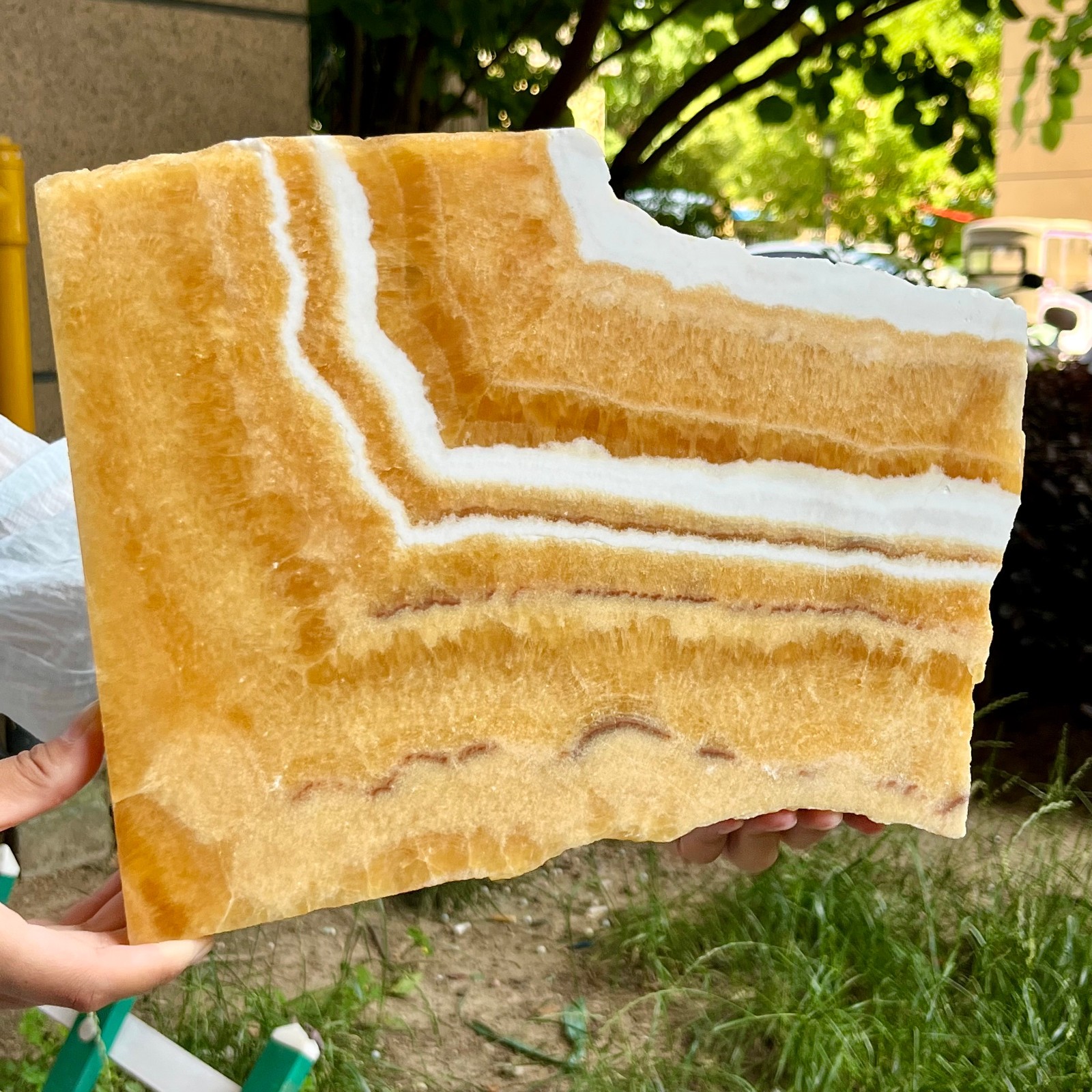 4.9 lb Natural Yellow Calcite Double Sided Polished Crystal Slab Raw