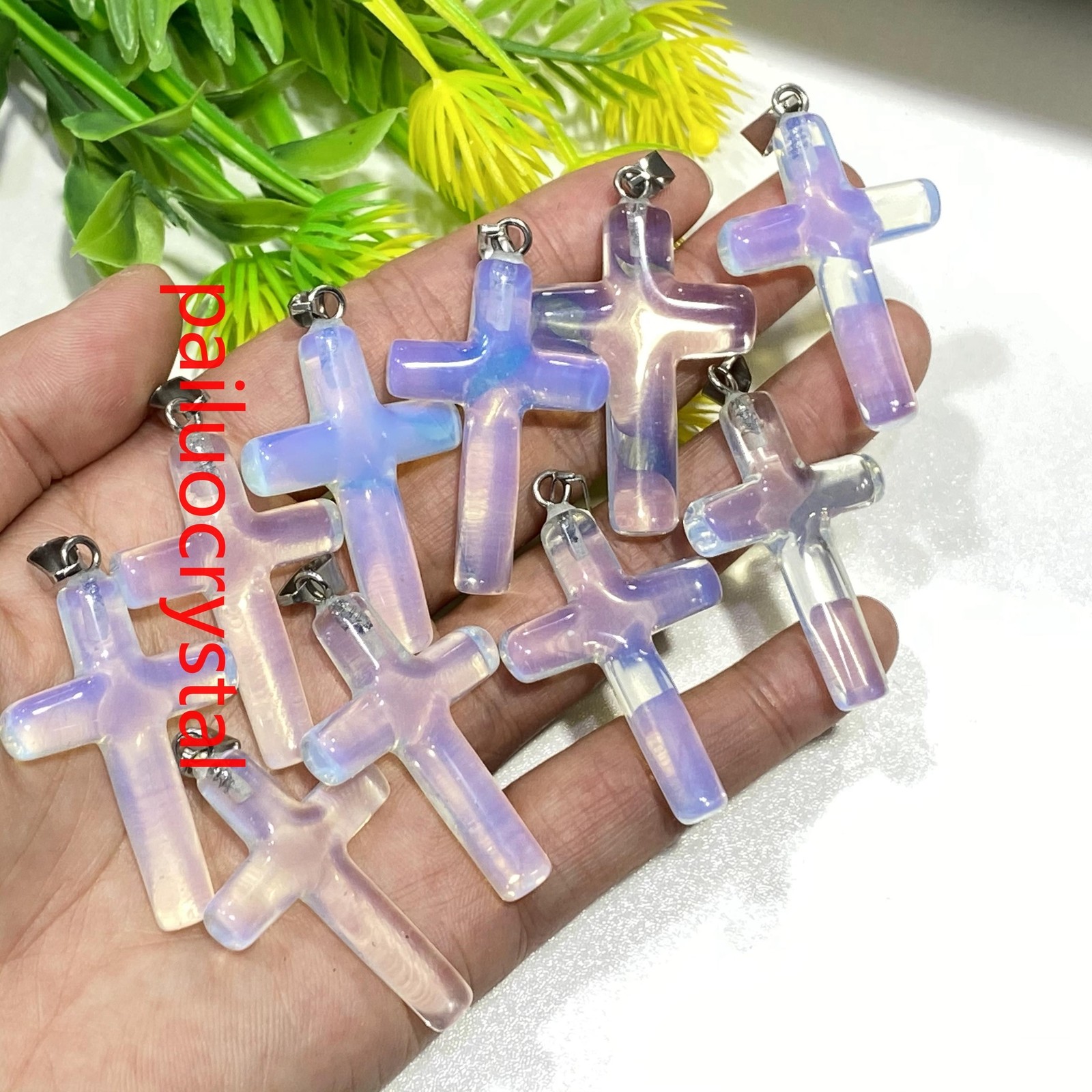 1.8″ Opalite Cross Quartz Crystal Skull Carved Pendant Reiki Healing Gem 1pc