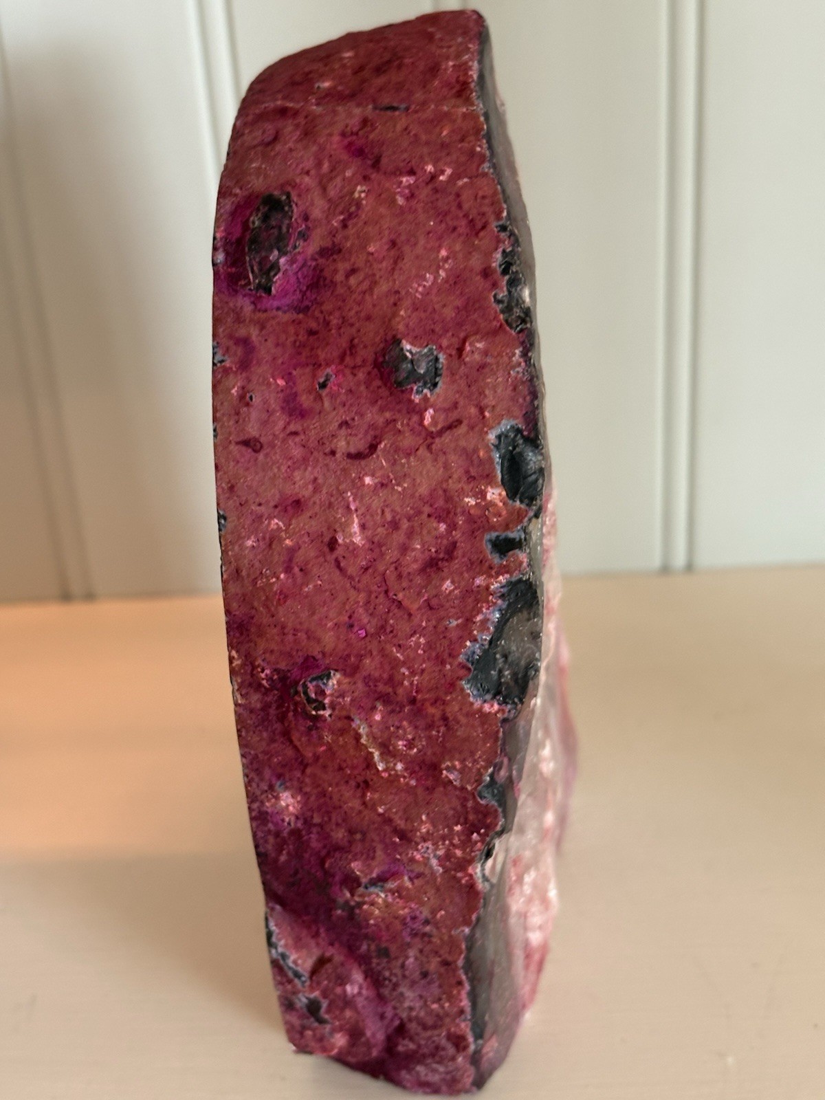 Set Of Cut & Polished Pink Dyed & Natural Gray Geode Book Ends 1 Side Unfinish