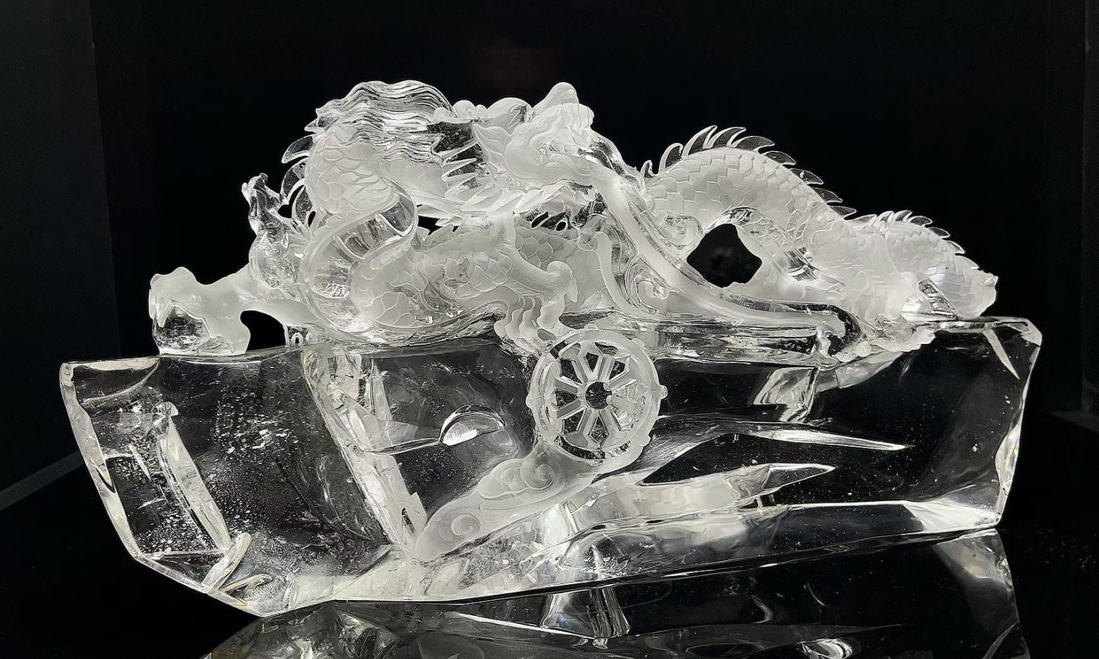 15.3LB Natural clear crystal quartz Carved dragon Reiki energy Decor+Stand
