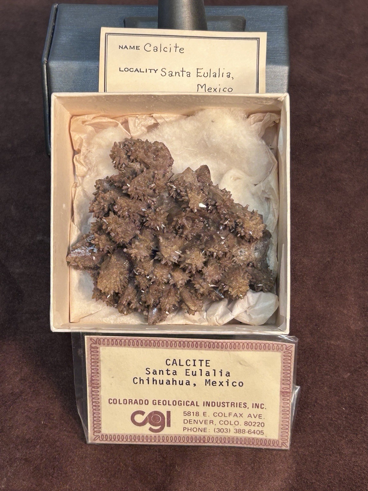 Dogtooth Calcite Cluster Santa Eulalia Mexico Old Labels Cabinet Specimen