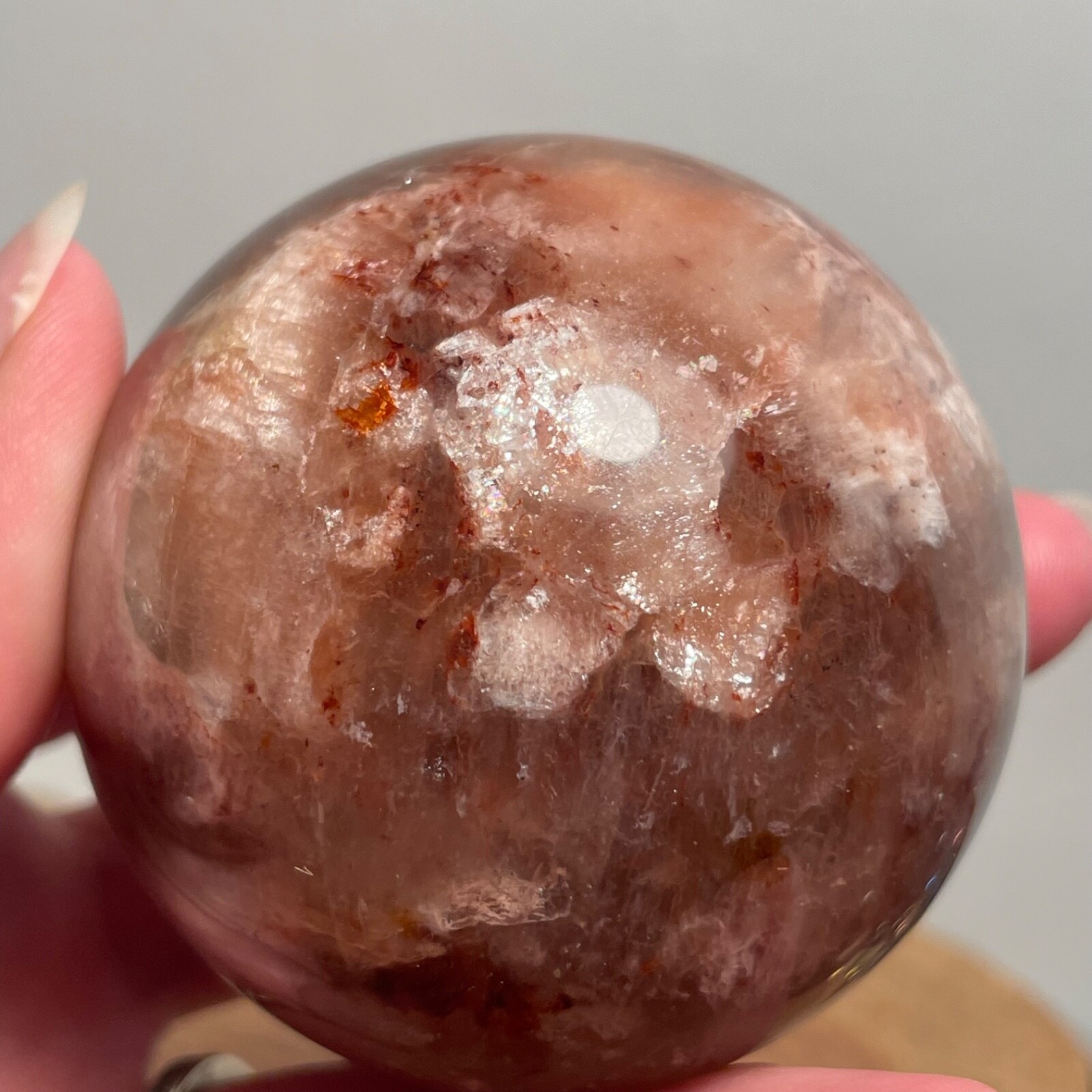 **No Stand** Quartz Sphere Blue Flash! Slightly Smoky Hematoid Flowers 263 Gram