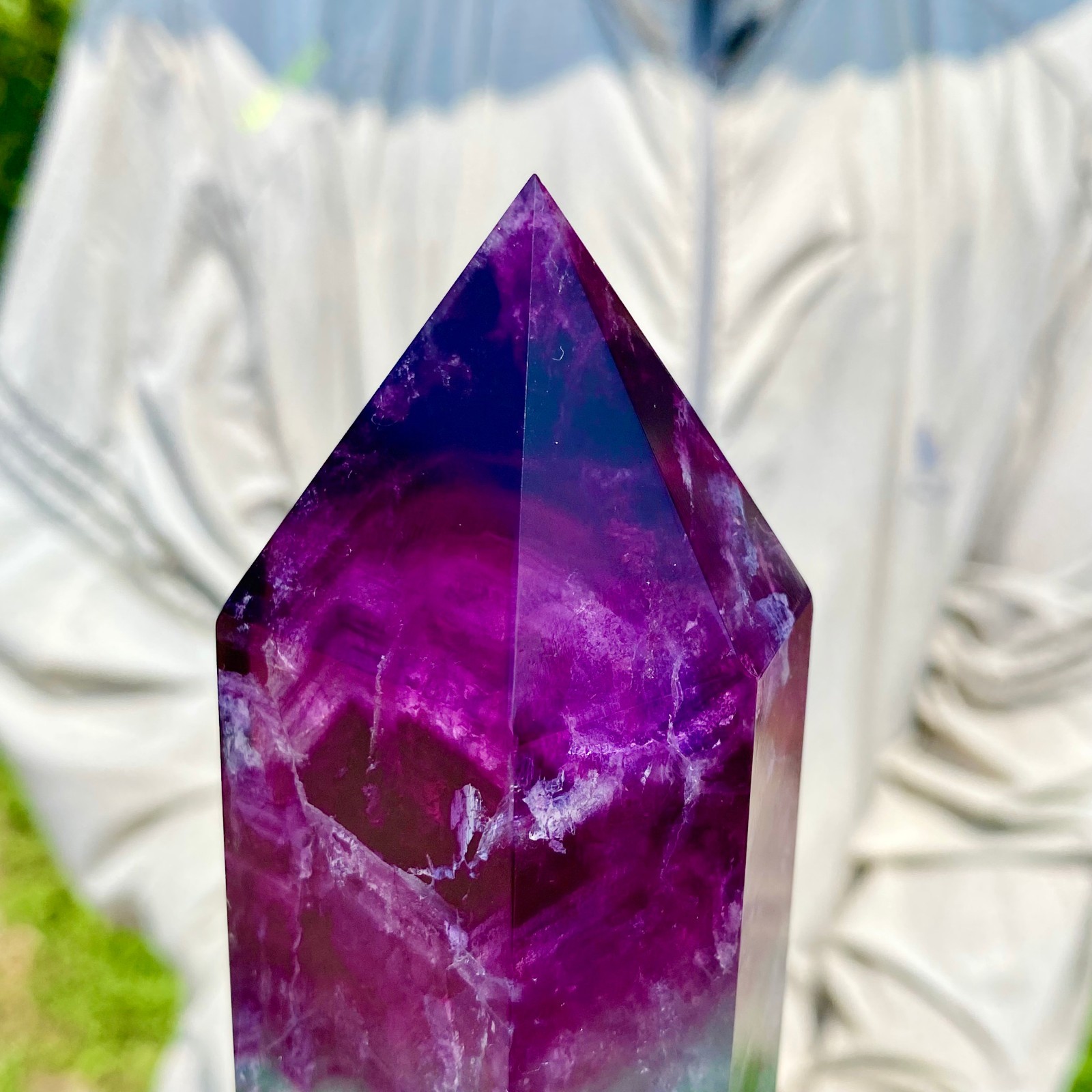 2.62LB Natural Rainbow Fluorite Obelisk Quartz Crystal Wand Tower Point Healing