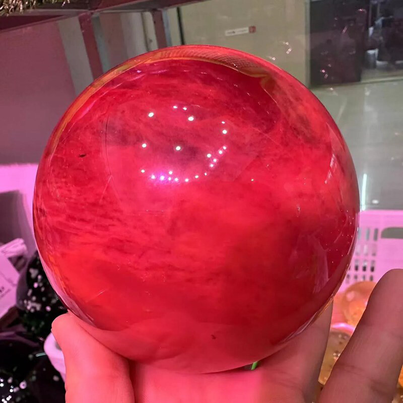 2LB Big Natural Red Smelting Quartz Crystal Sphere Healing Energy Ball W/ Stand
