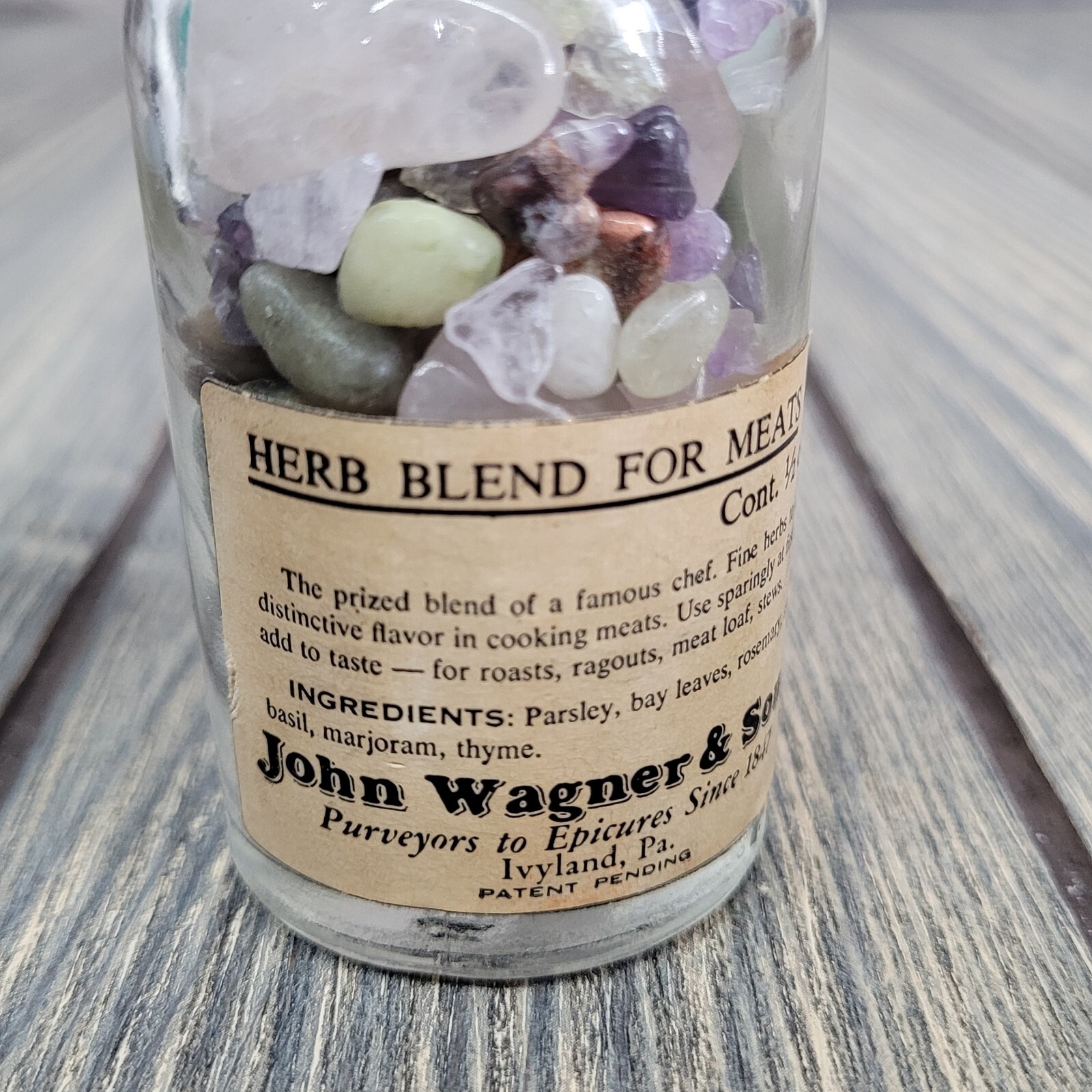 1/4lb Crystals in Vintage Wagner Glass Apothecary Spice Jar Witchy Decor Tumbles