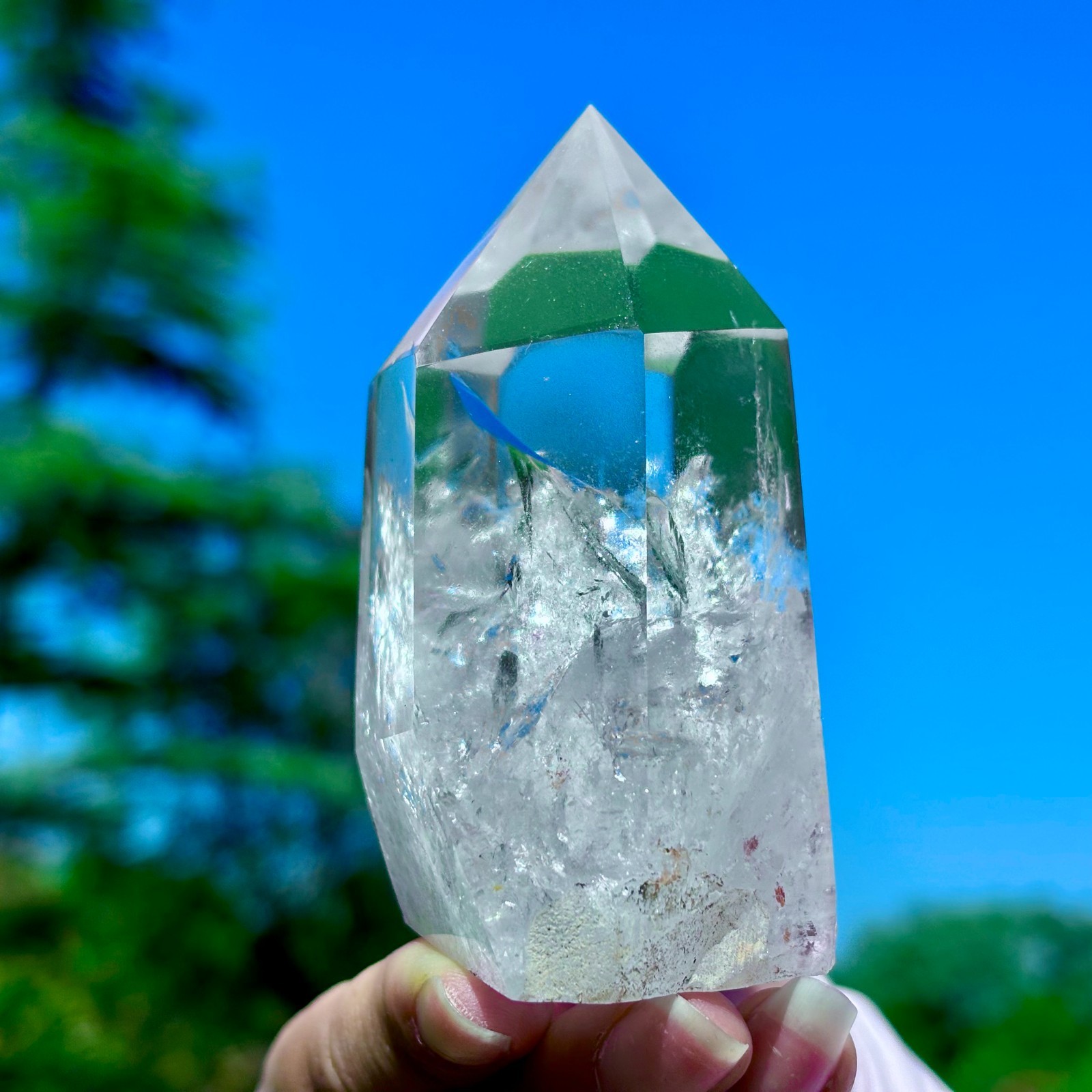 274G Natural Clear White Crystal Obelisk Transparent Quartz Energy Column Reik