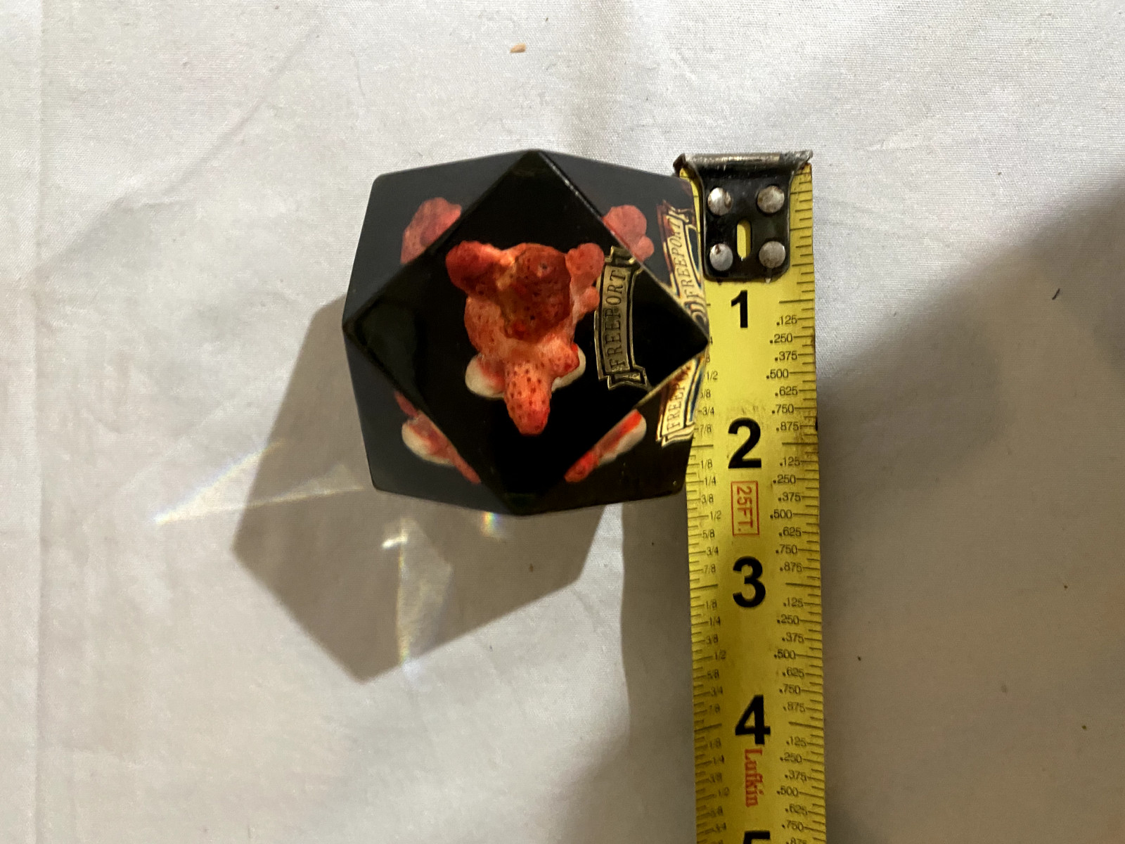 Vtg Lucite Resin 3D Hexagon Red Coral Art Paperweight Freeport (ToteGGG)