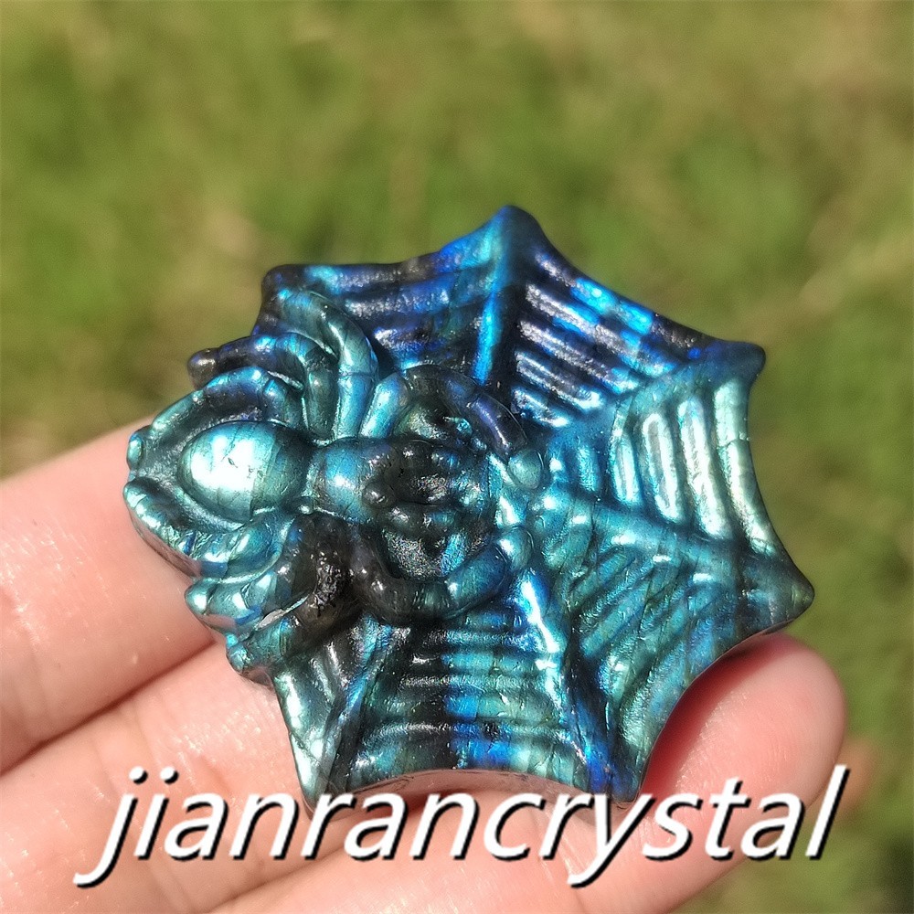 Natural Labradorite Hand Carved Spider Quartz Crystal Skull Healing Reiki 1pc