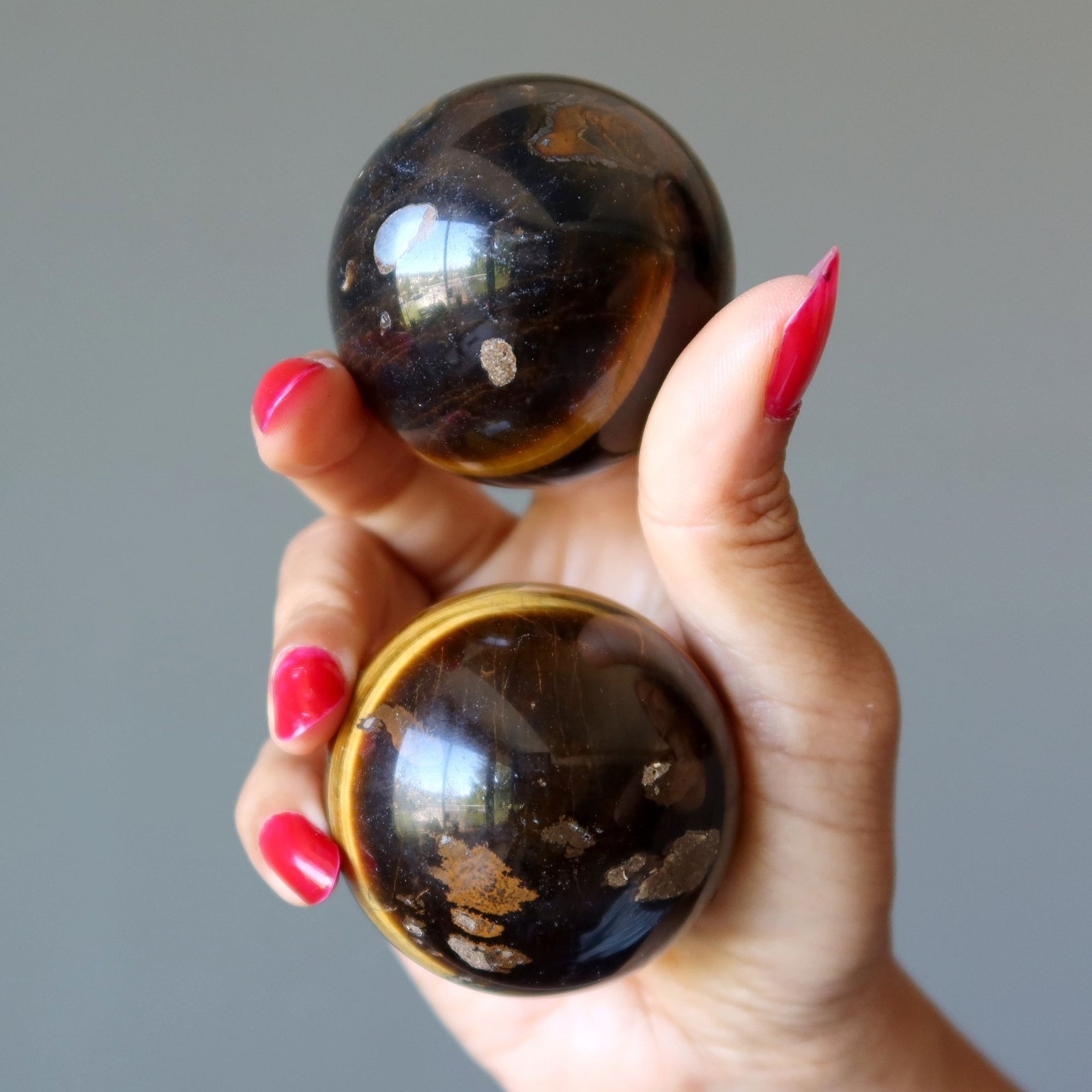 Lot of 5 Tigers Eye Sphere Bundle Golden Brown Natural Crystal Ball Bulk 1.8LBS