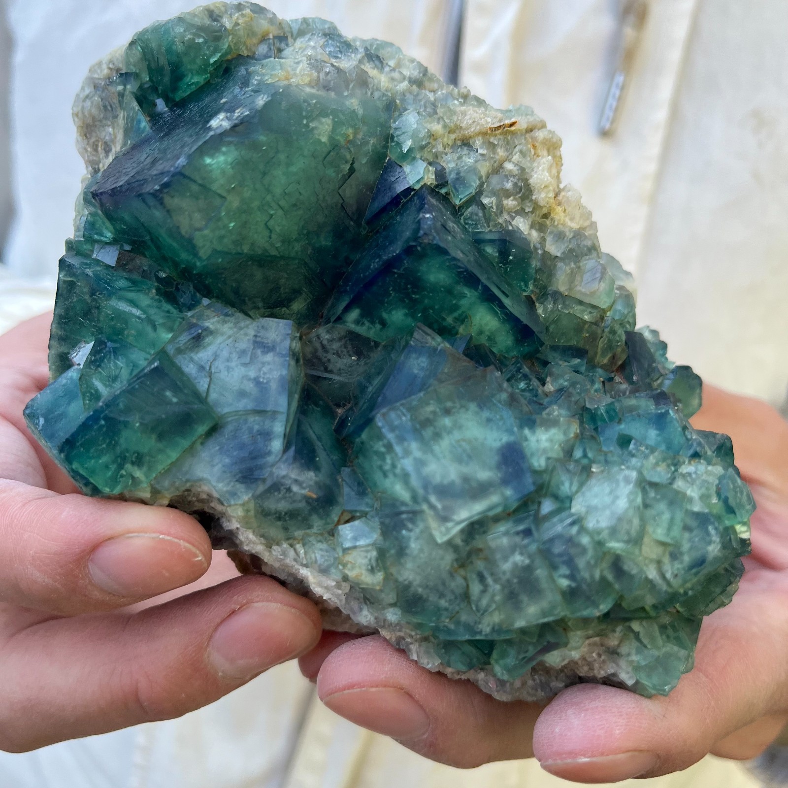 1.8LB Natural cubic green fluorite crystal cluster rough mineral specimen
