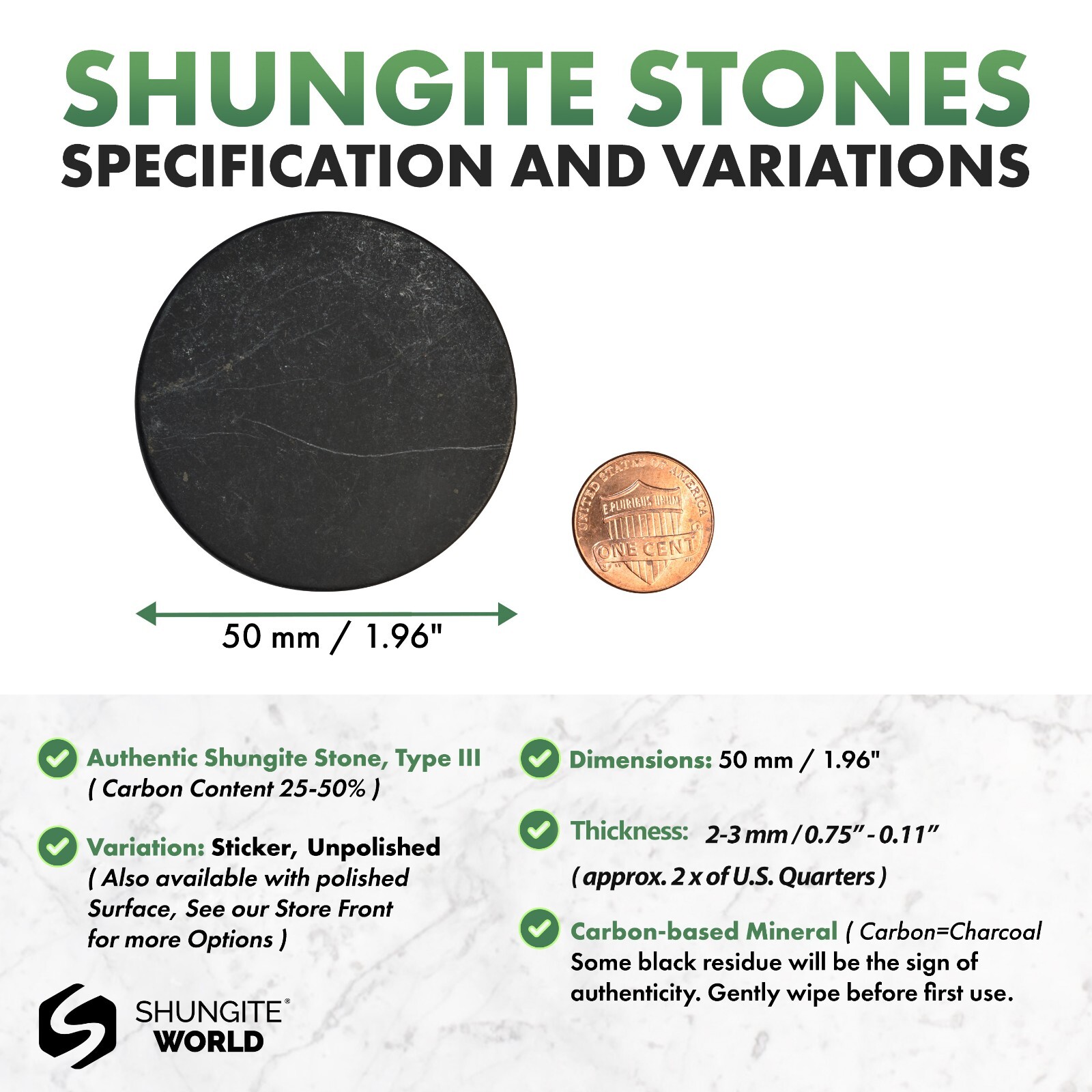 SHUNGITE Stone EMF Protection Plate Sticker for Cell Phone Round 28 mm Polished