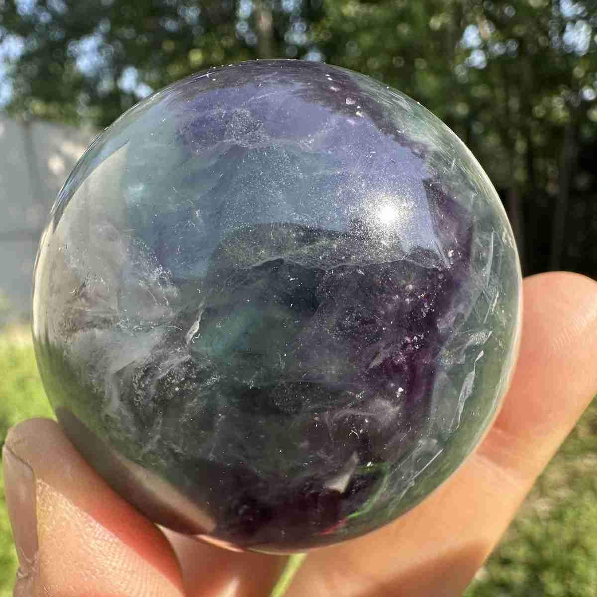 210g Natural Feather Fluorite Quartz Sphere Crystal Ball Reiki Healing Decor