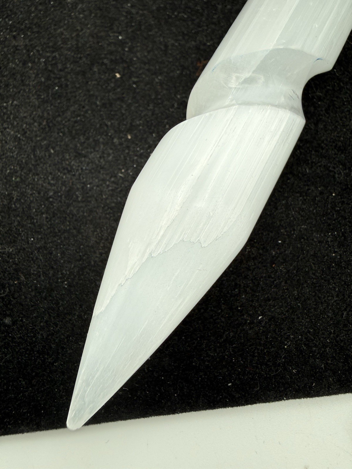 Selenite Crystal Massage Wand ” Spiral Polished Smooth Round & Point Tip 6″