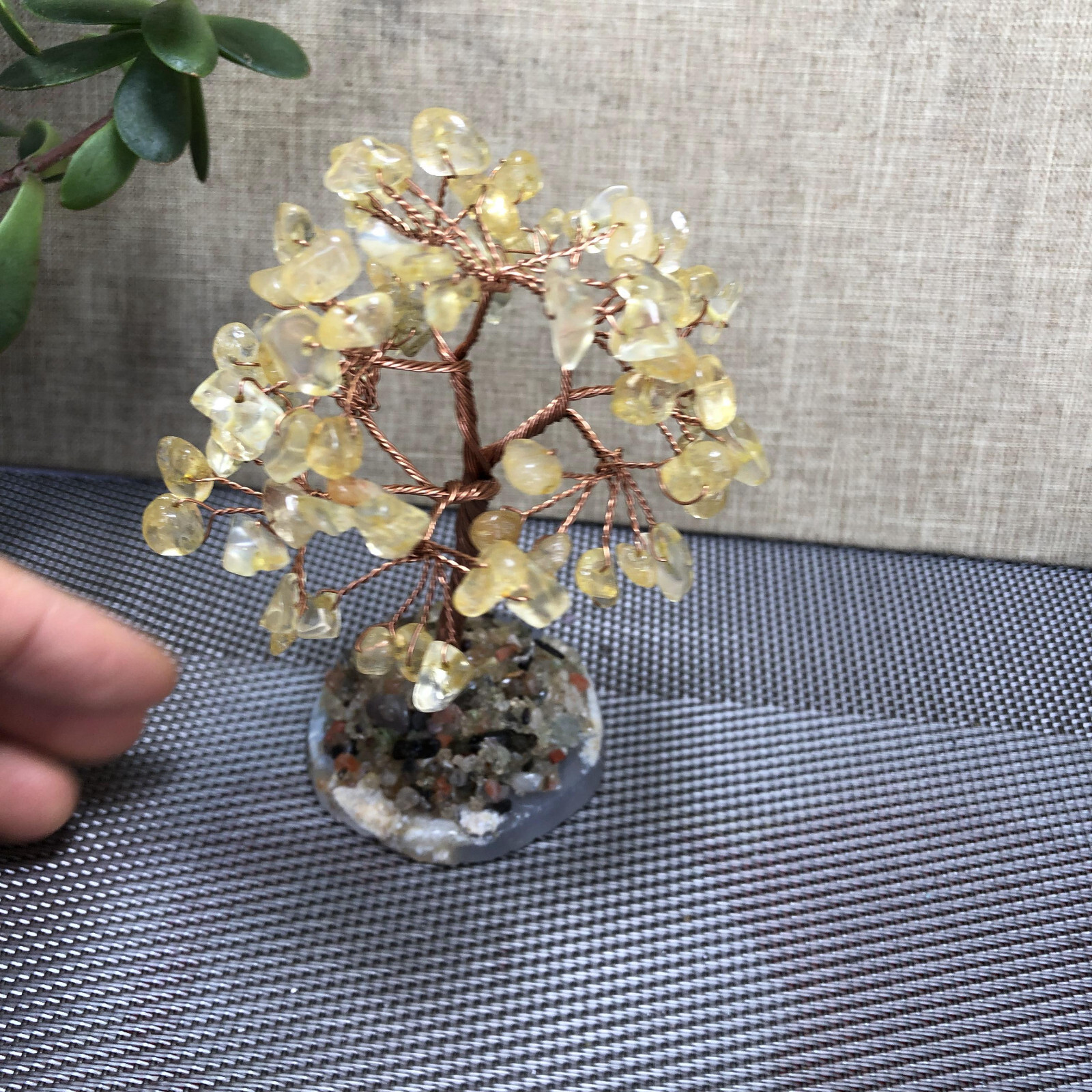 Natural beautiful Yellow crystal hand woven tree home decoration Love Gift 100mm