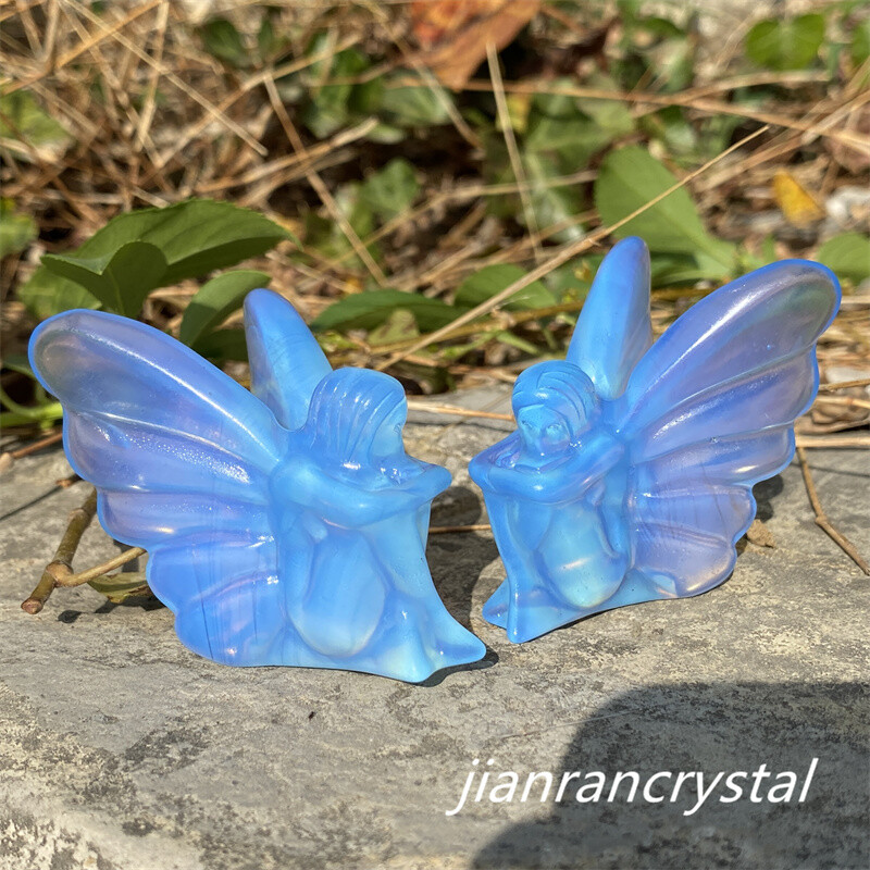 1pc Blue Opalite Butterfly Fairy Carved Quartz Crystal Skull Reiki Healing